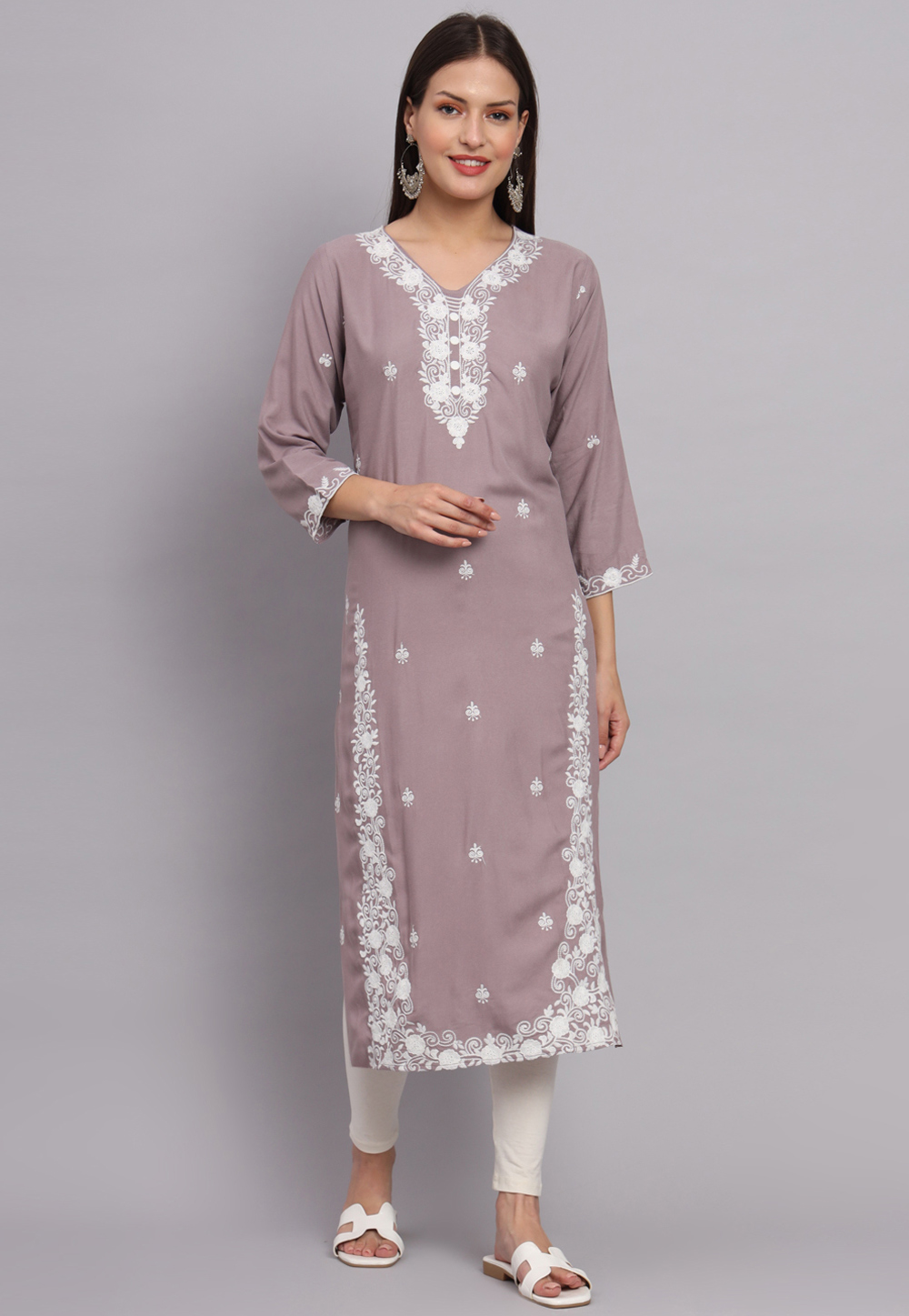 Light Brown Rayon Long Kurti 268517
