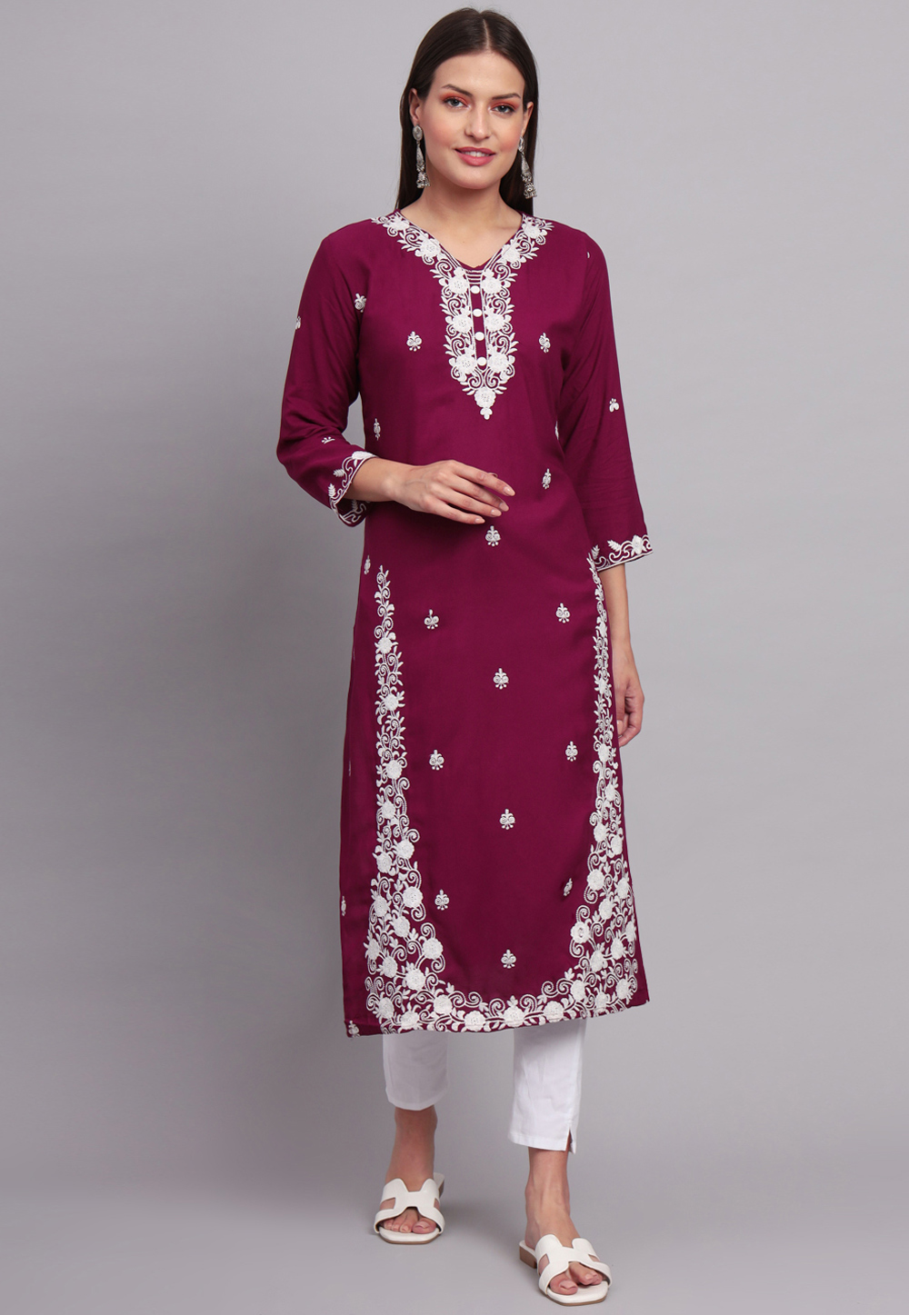 Magenta Rayon Long Kurti 268519