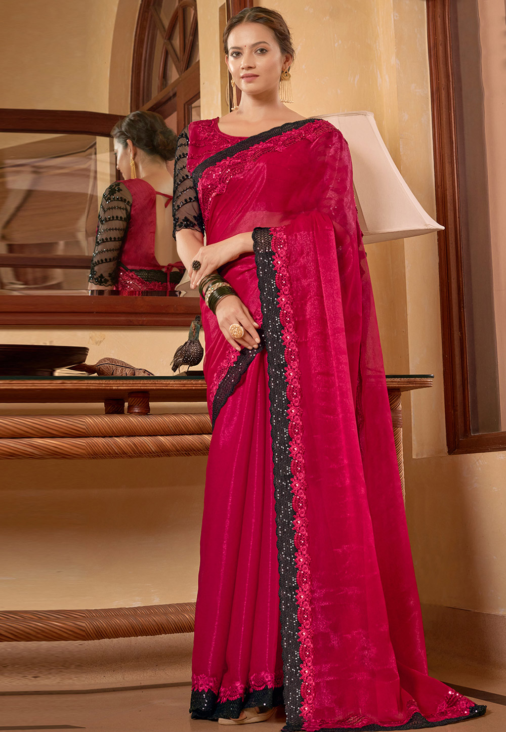 Magenta Chiffon Saree With Blouse 268592