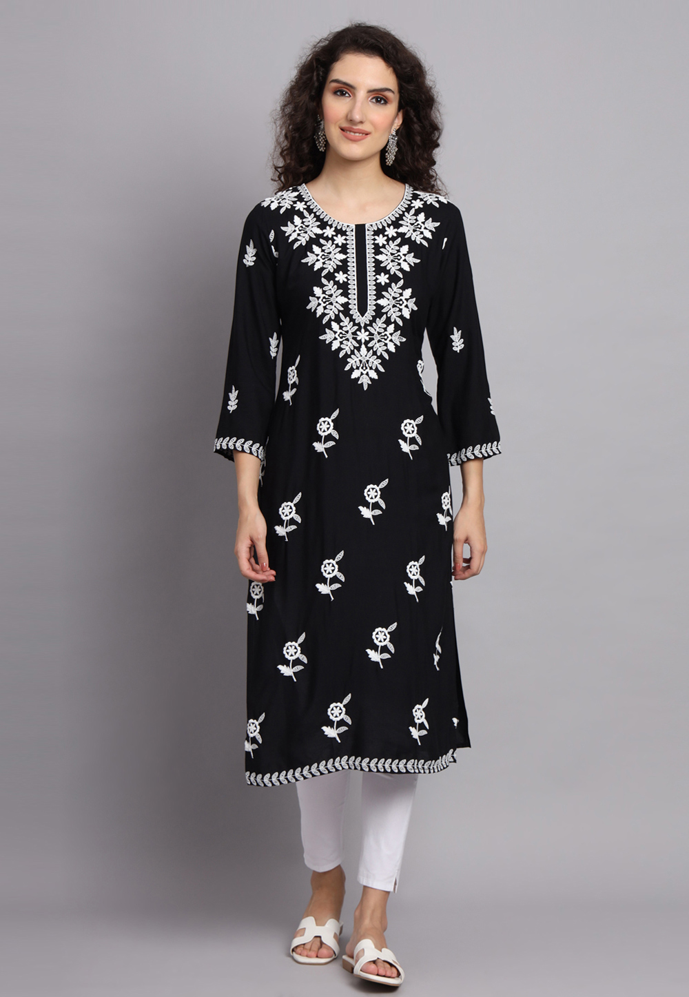 Black Rayon Long Kurti 268523