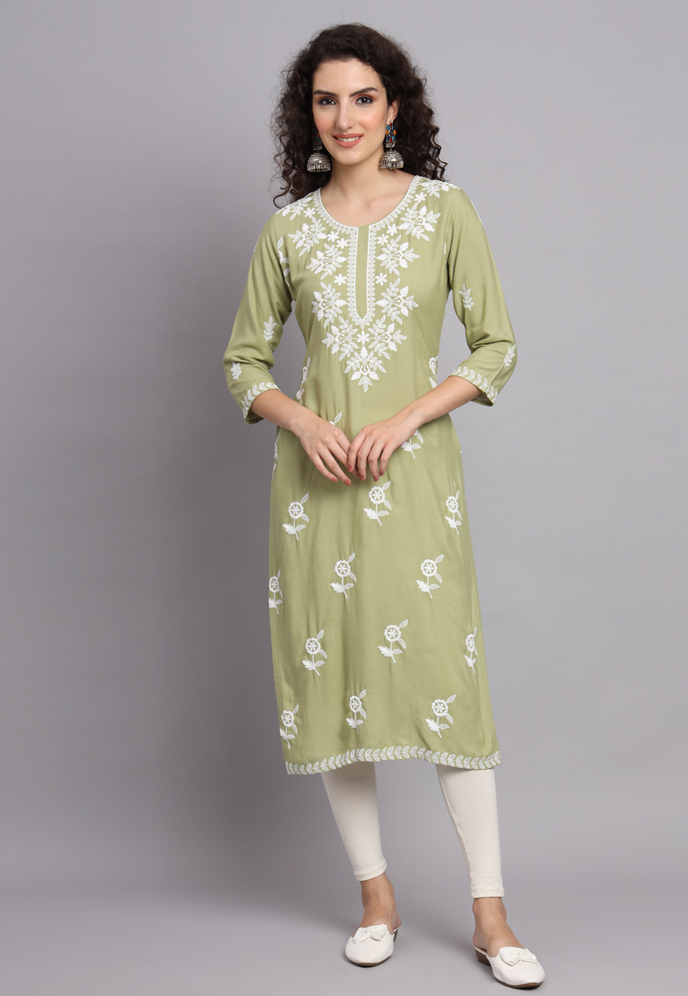 Pista Green Rayon Long Kurti 268525