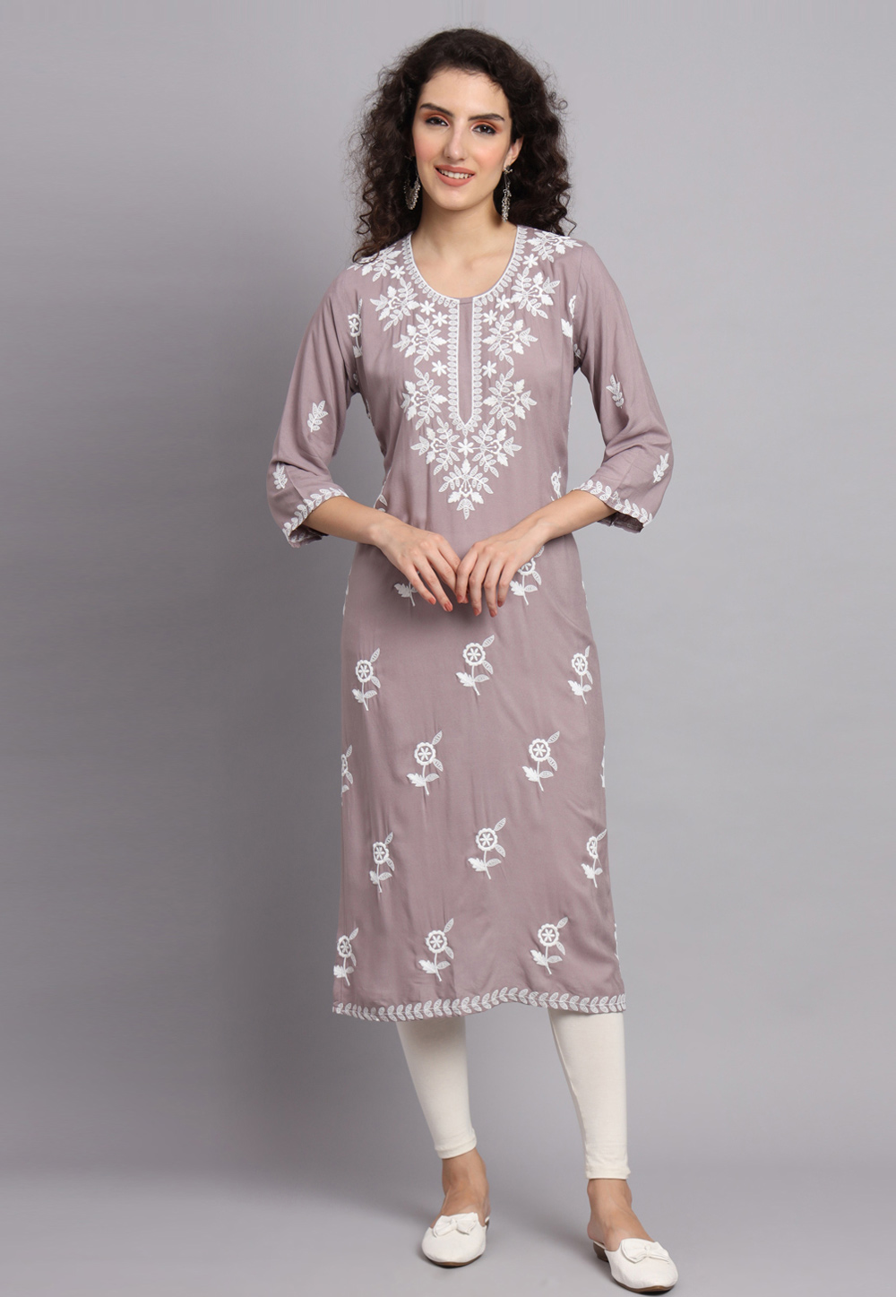 Light Pink Rayon Long Kurti 268527