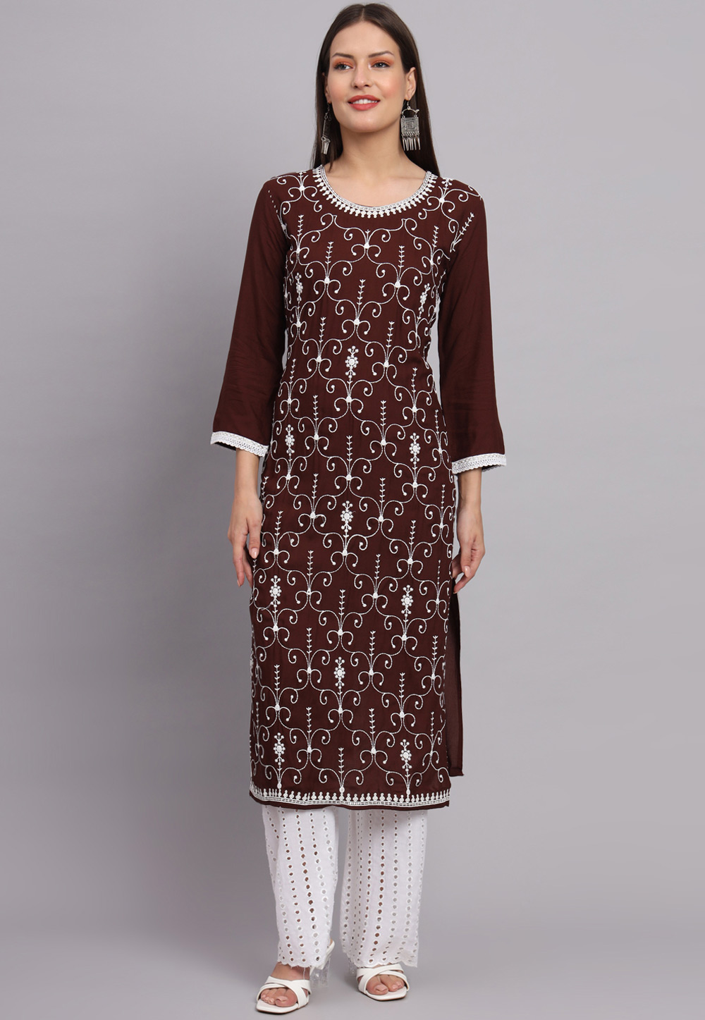 Brown Rayon Long Kurti 268624