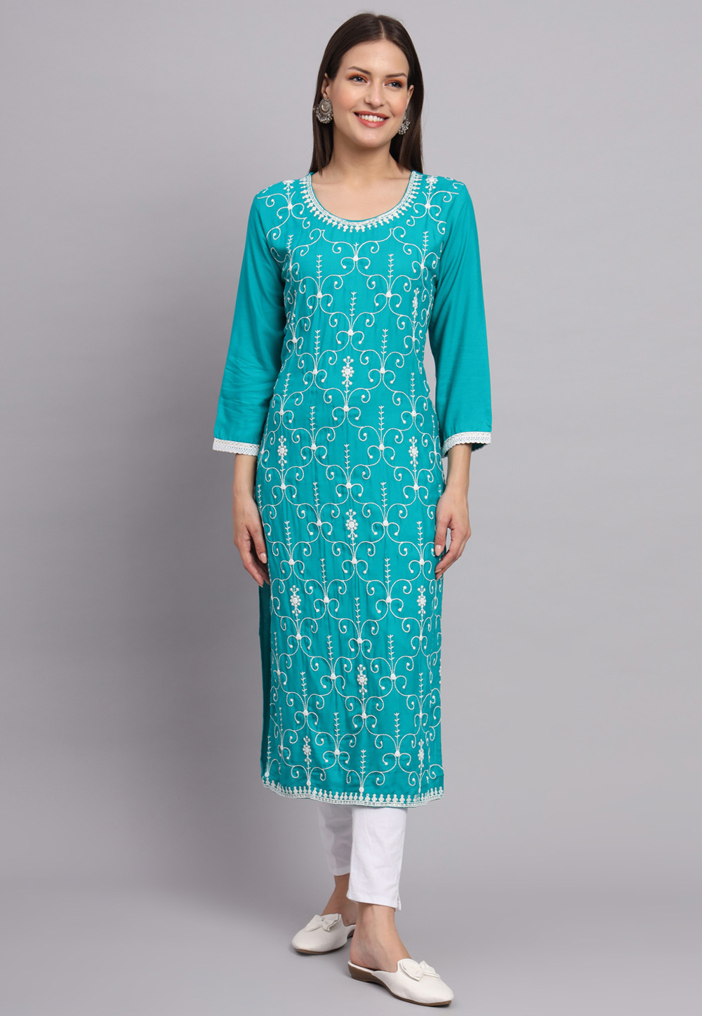 Sky Blue Rayon Long Tunic 268625