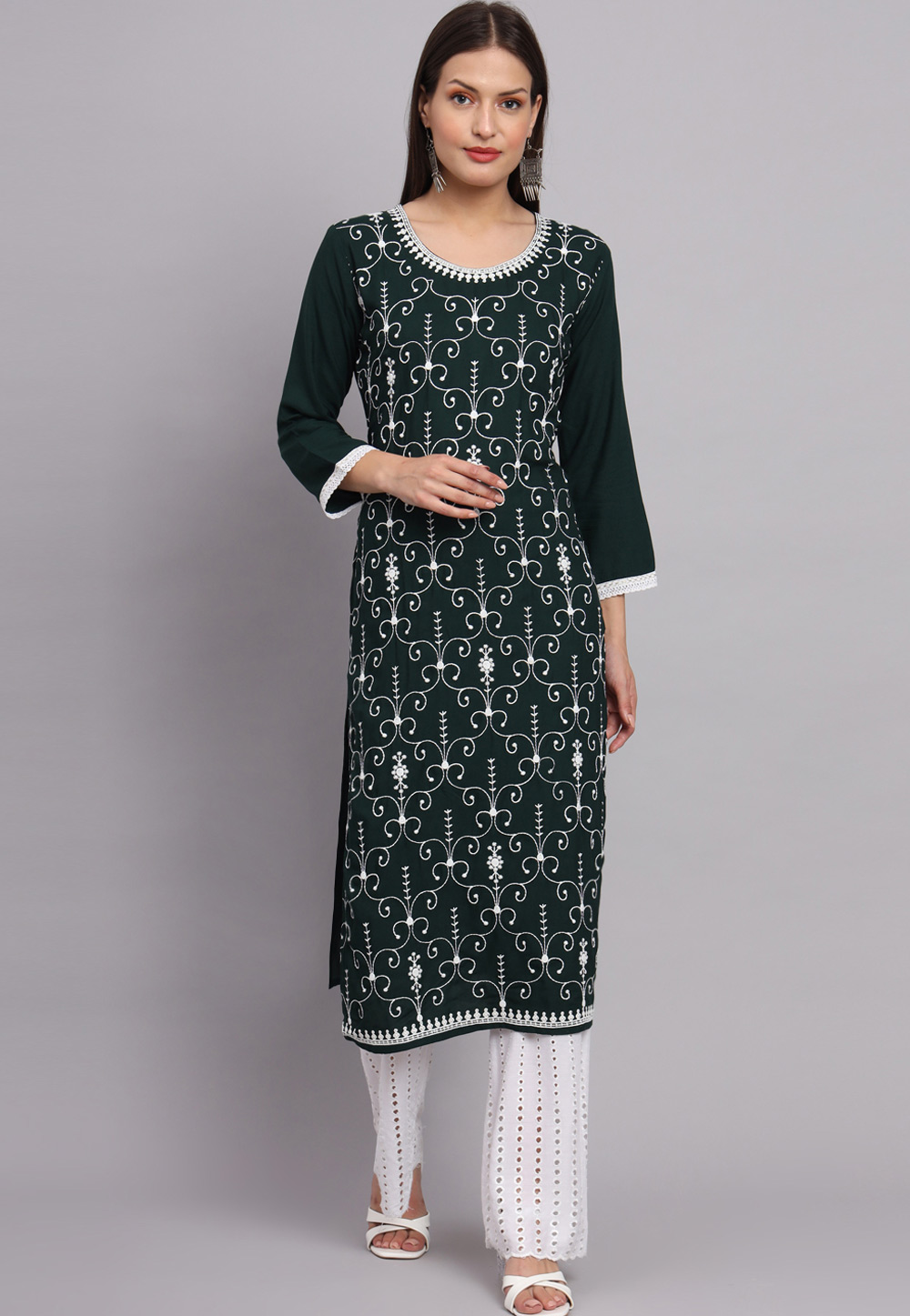 Green Rayon Long Kurti 268626