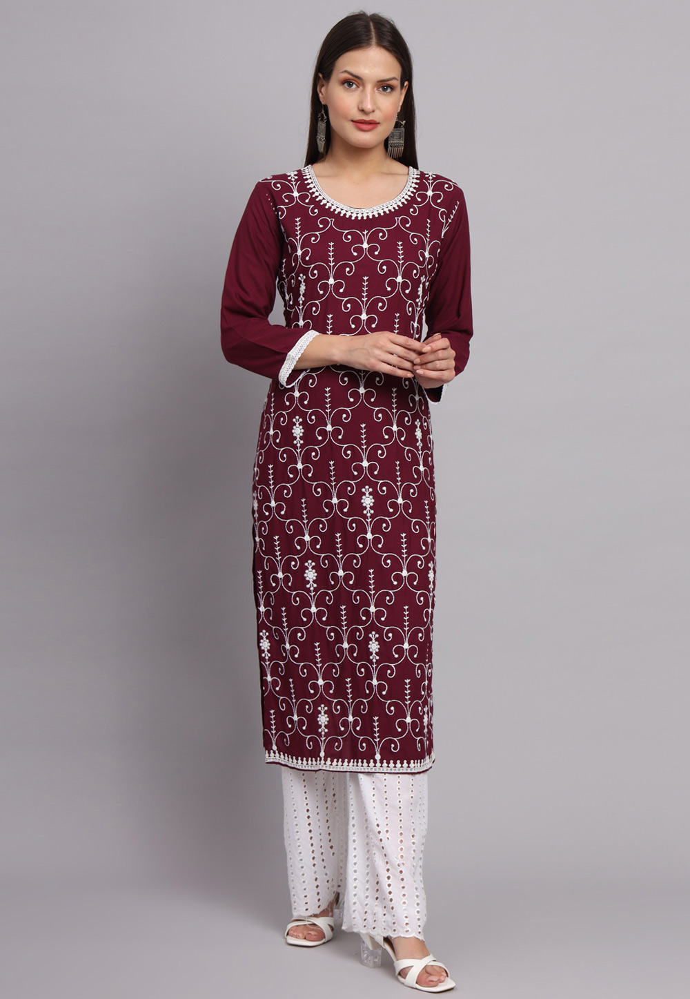 Maroon Rayon Long Tunic 268627