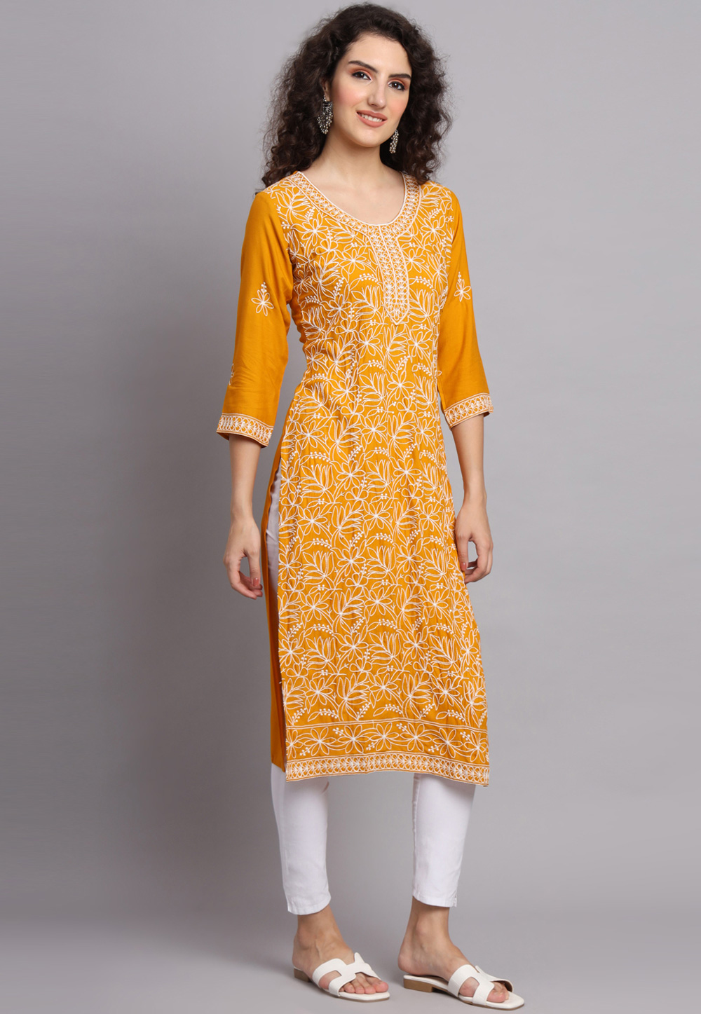 Orange Rayon Long Kurti 268636