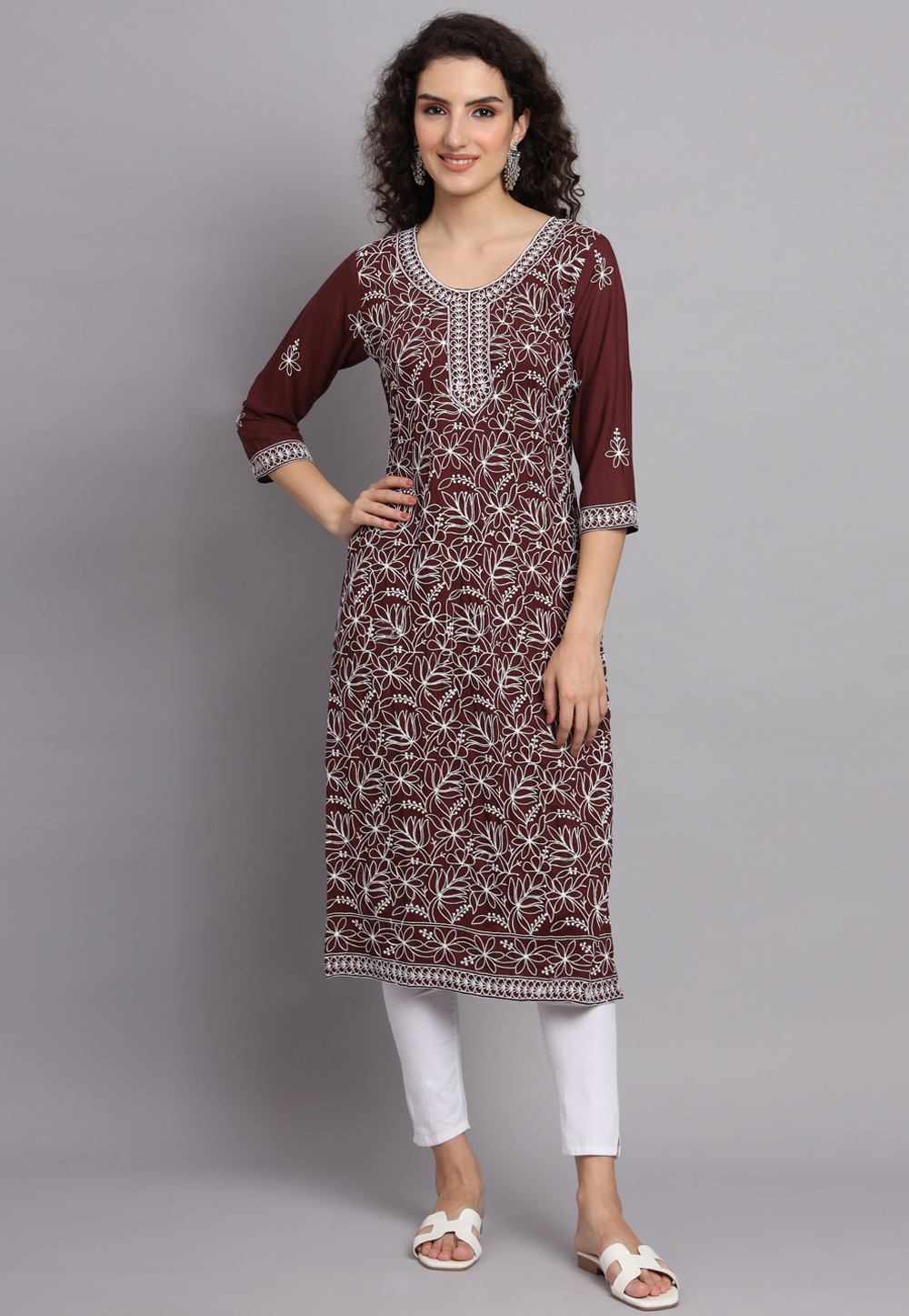 Brown Rayon Long Kurti 268638