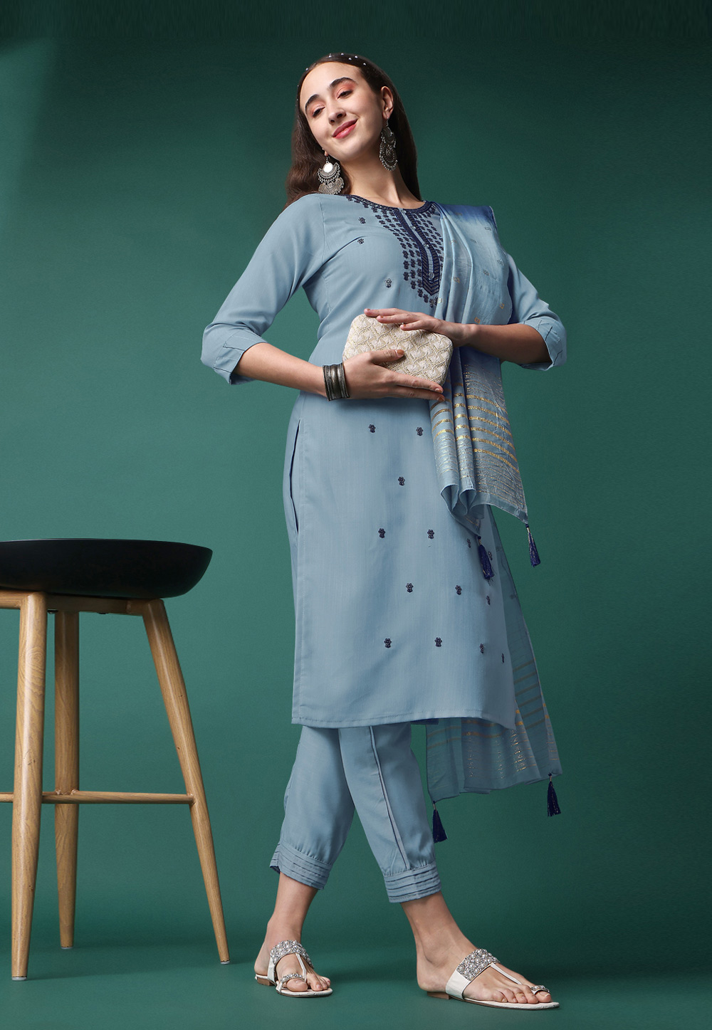 Grey Rayon Readymade Pakistani Suit 268741