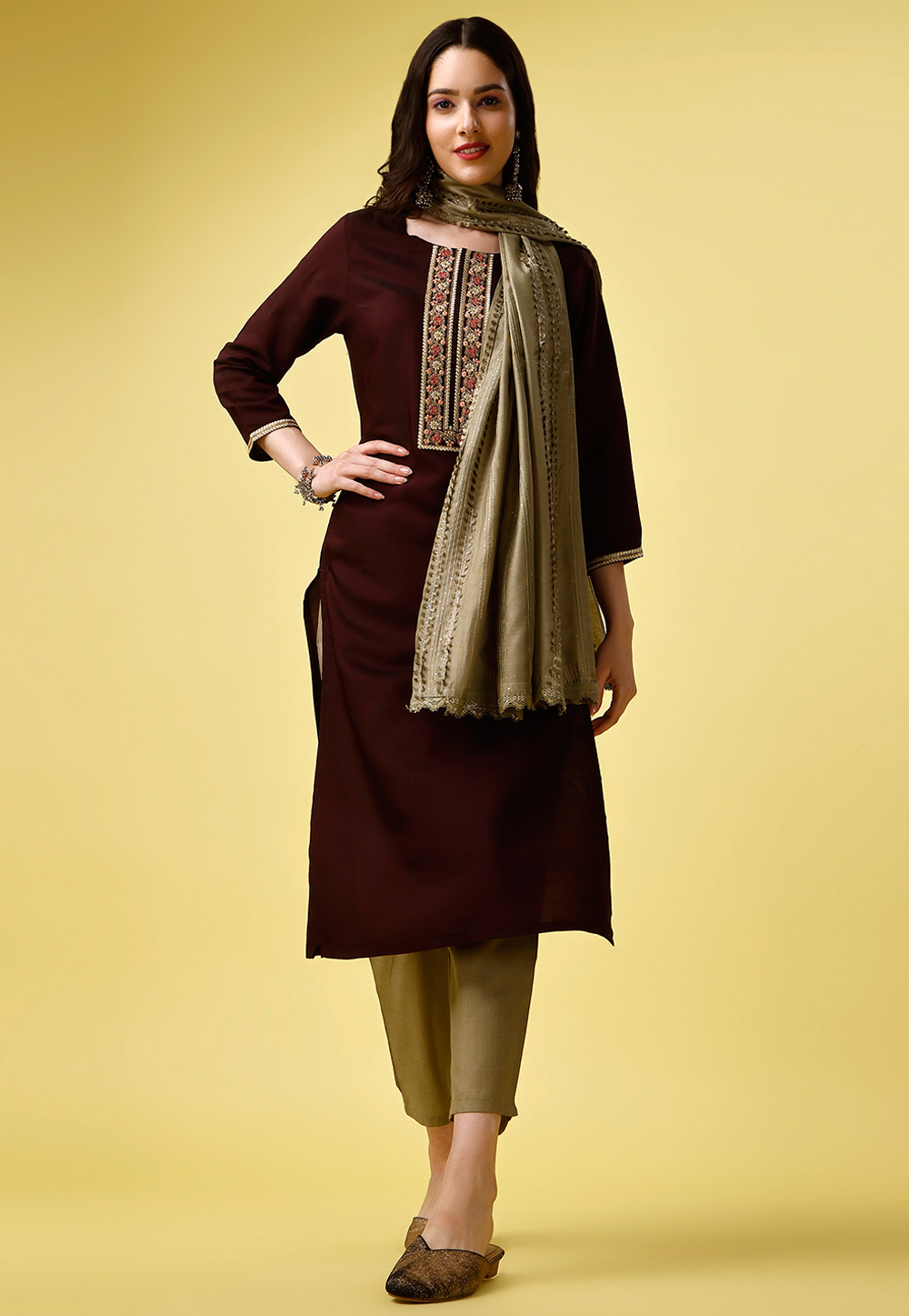 Maroon Viscose Rayon Readymade Pakistani Suit 268743