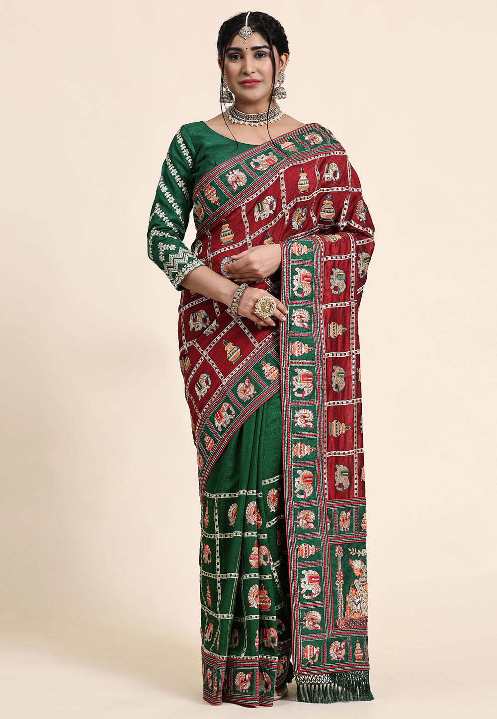 Green Silk Half N Half Saree 269089