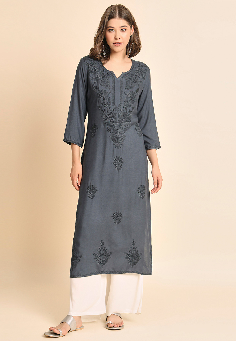 Grey Rayon Long Kurti 269131