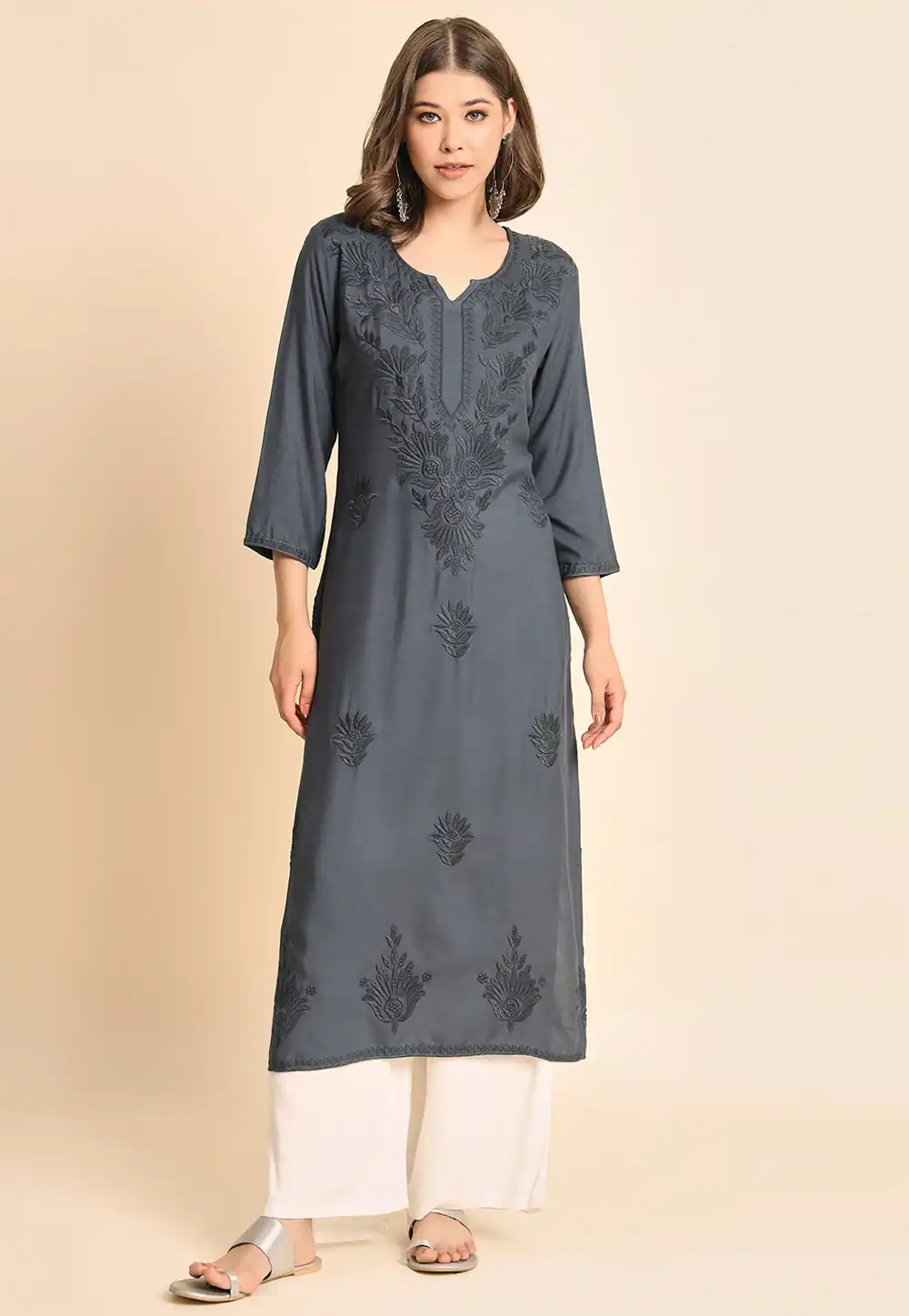 Grey Rayon Long Kurti 269131