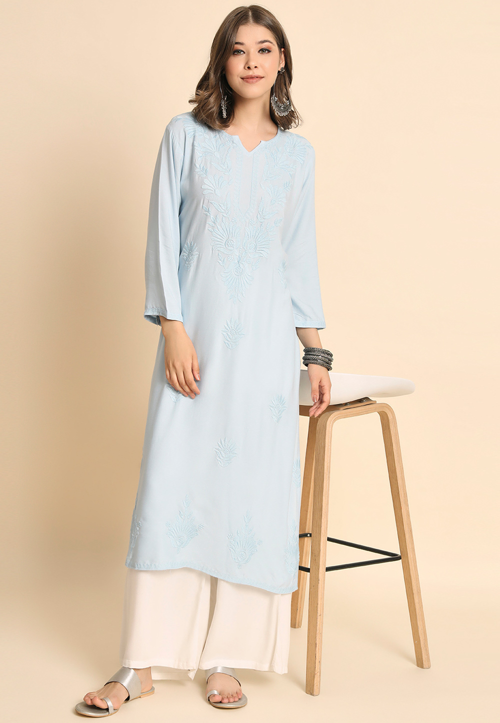 Sky Blue Rayon Long Tunic 269132