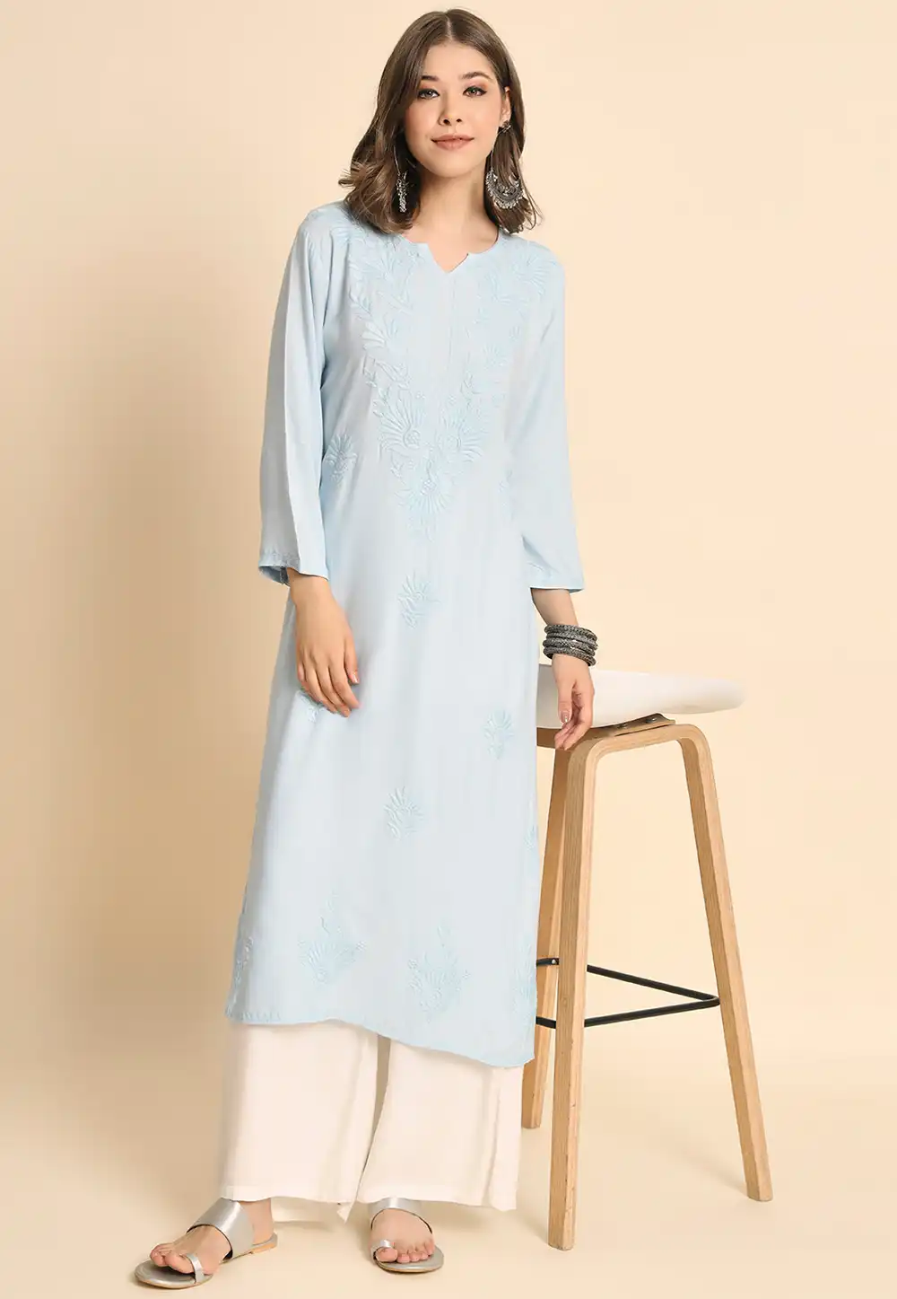Sky Blue Rayon Long Tunic 269132