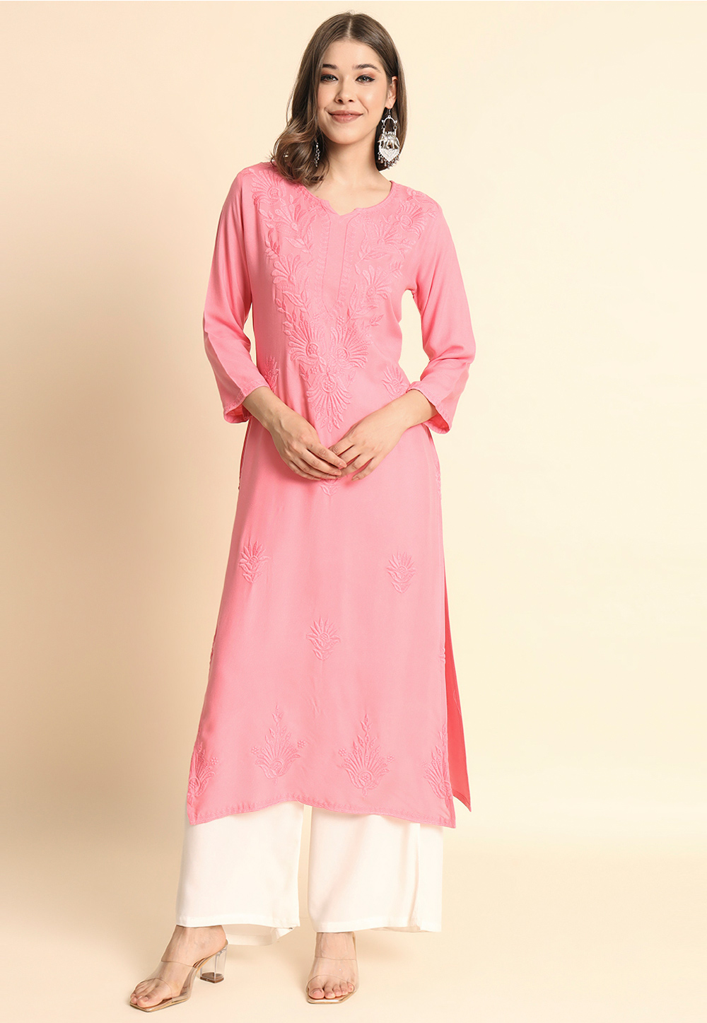Pink Rayon Long Kurti 269133