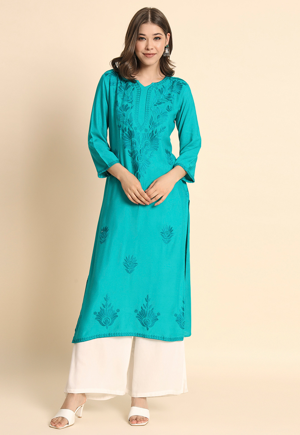 Sky Blue Rayon Long Tunic 269136