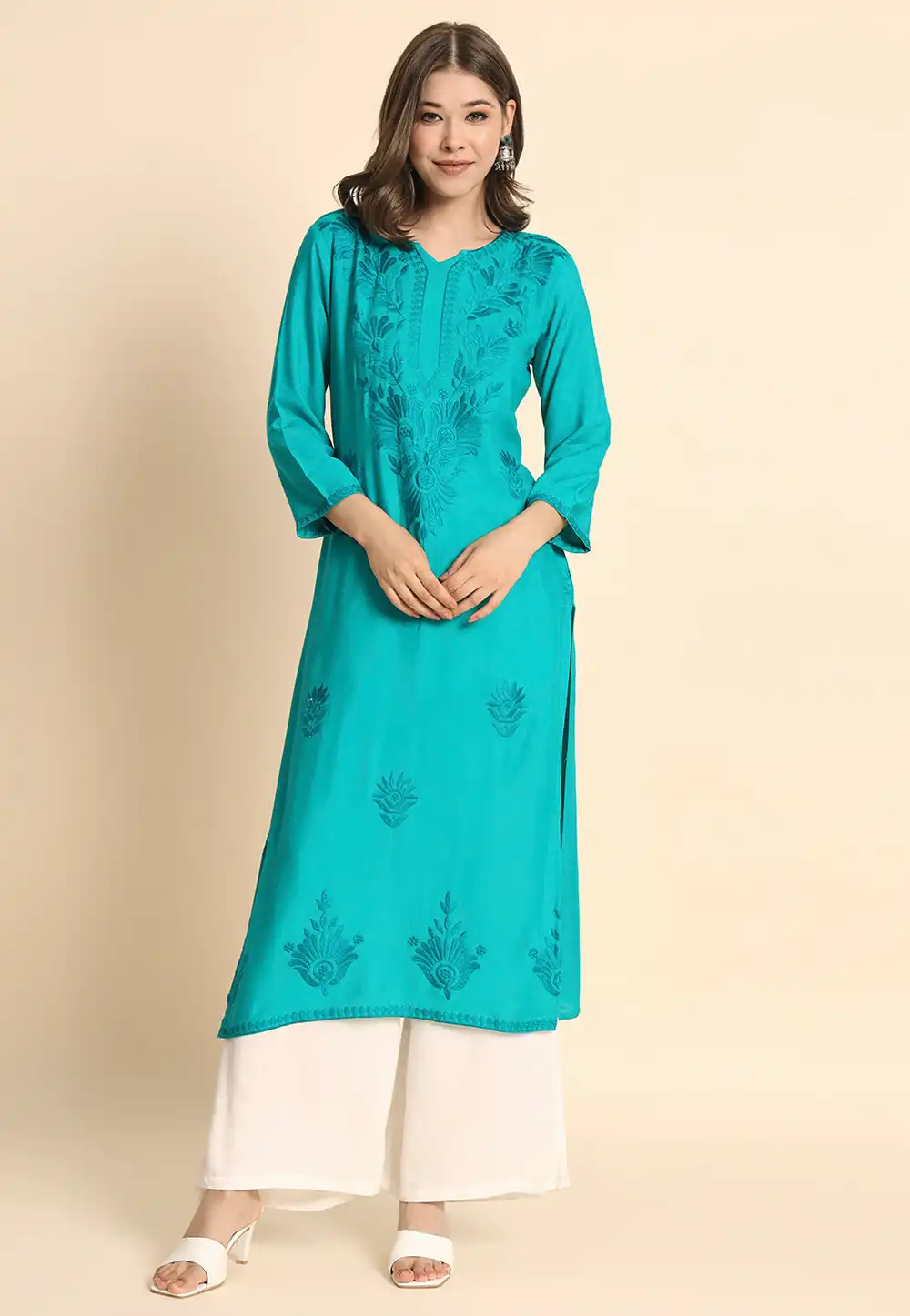 Sky Blue Rayon Long Tunic 269136