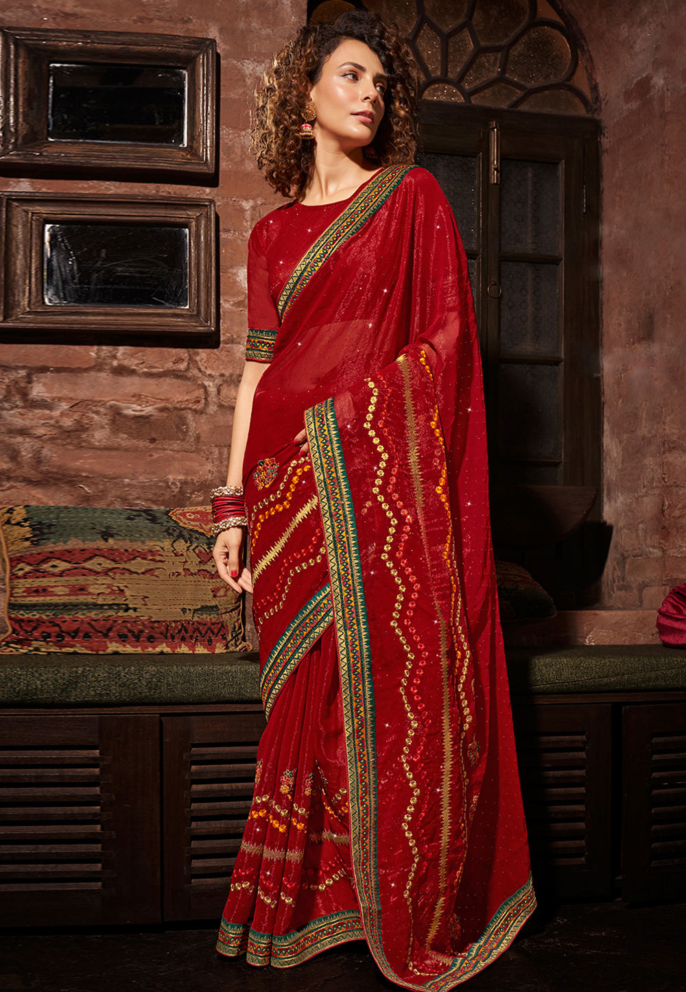 Maroon Chiffon Saree With Blouse 269565