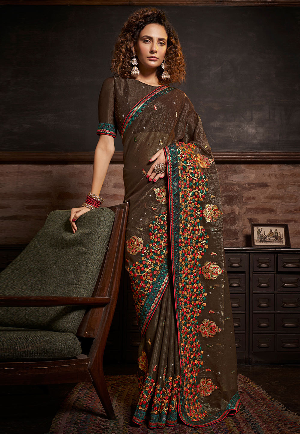 Brown Chiffon Saree With Blouse 269566