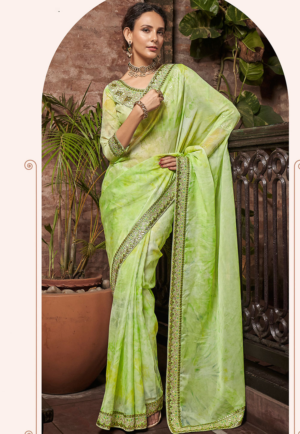 Light Green Organza Saree With Blouse 269764