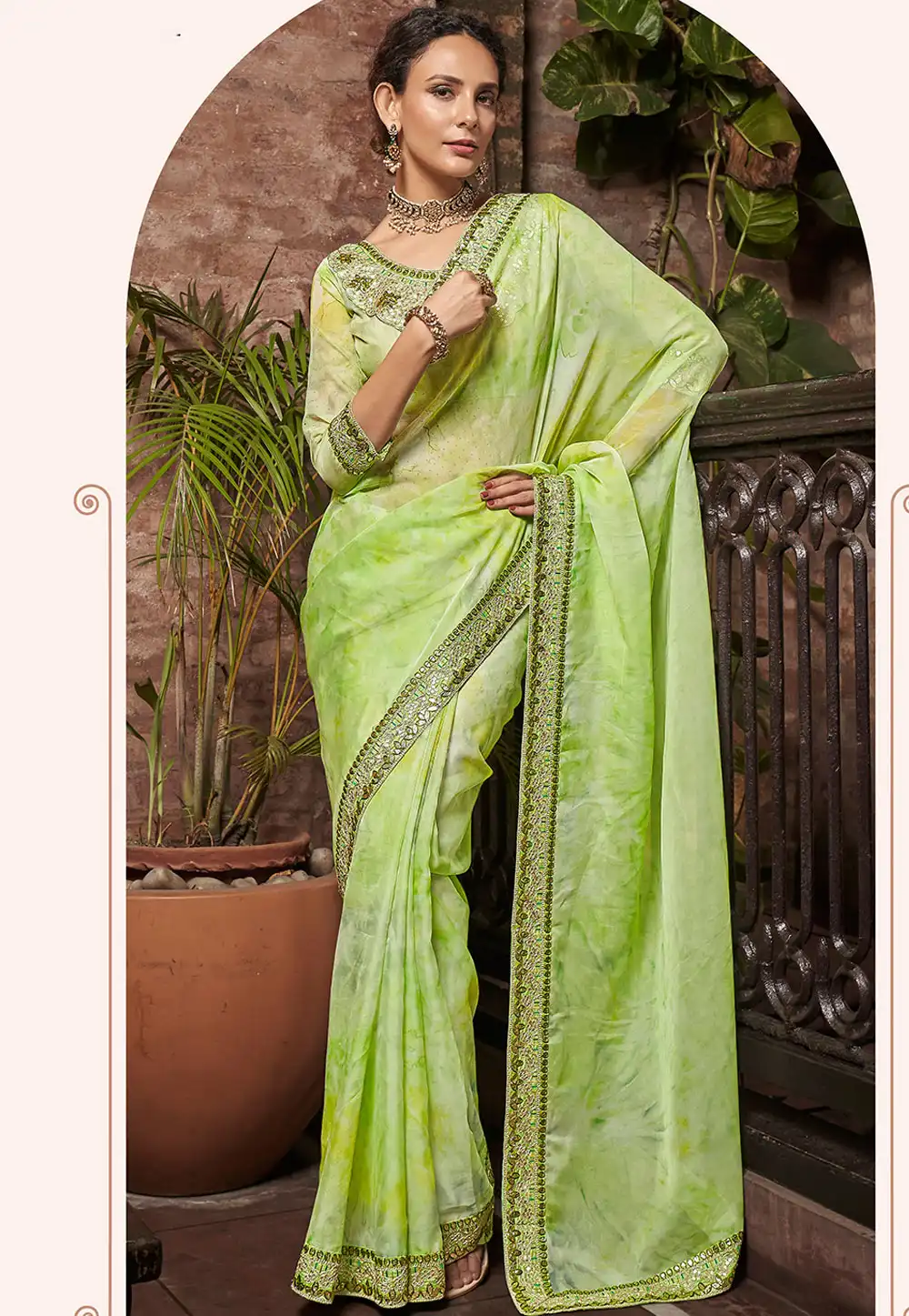 Light Green Organza Saree With Blouse 269764
