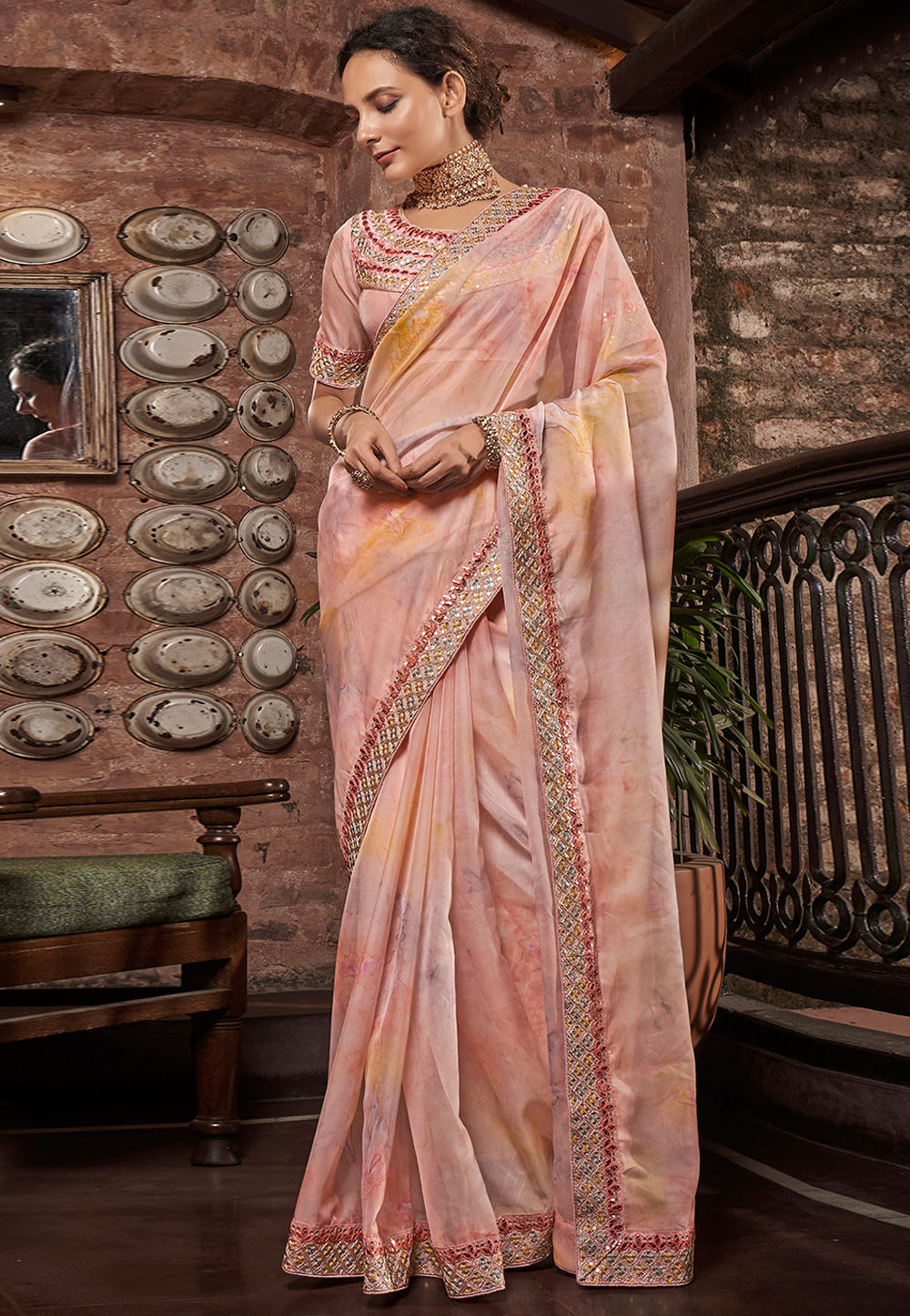 Pink Organza Saree With Blouse 269766