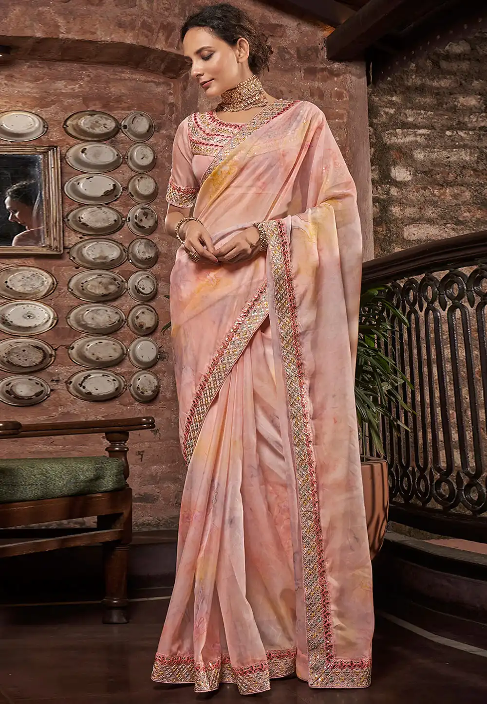 Pink Organza Saree With Blouse 269766