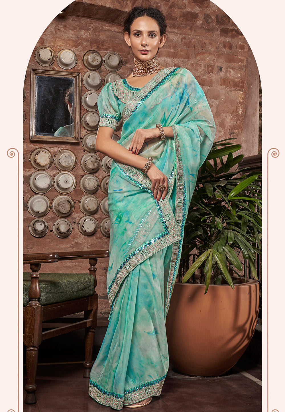 Sky Blue Organza Saree With Blouse 269767