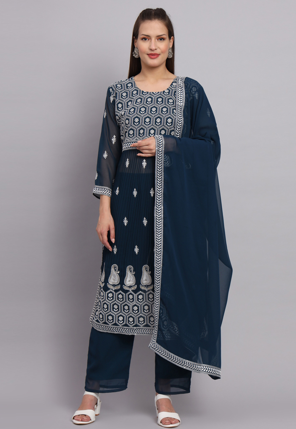 Teal Georgette Readymade Pakistani Suit 269906
