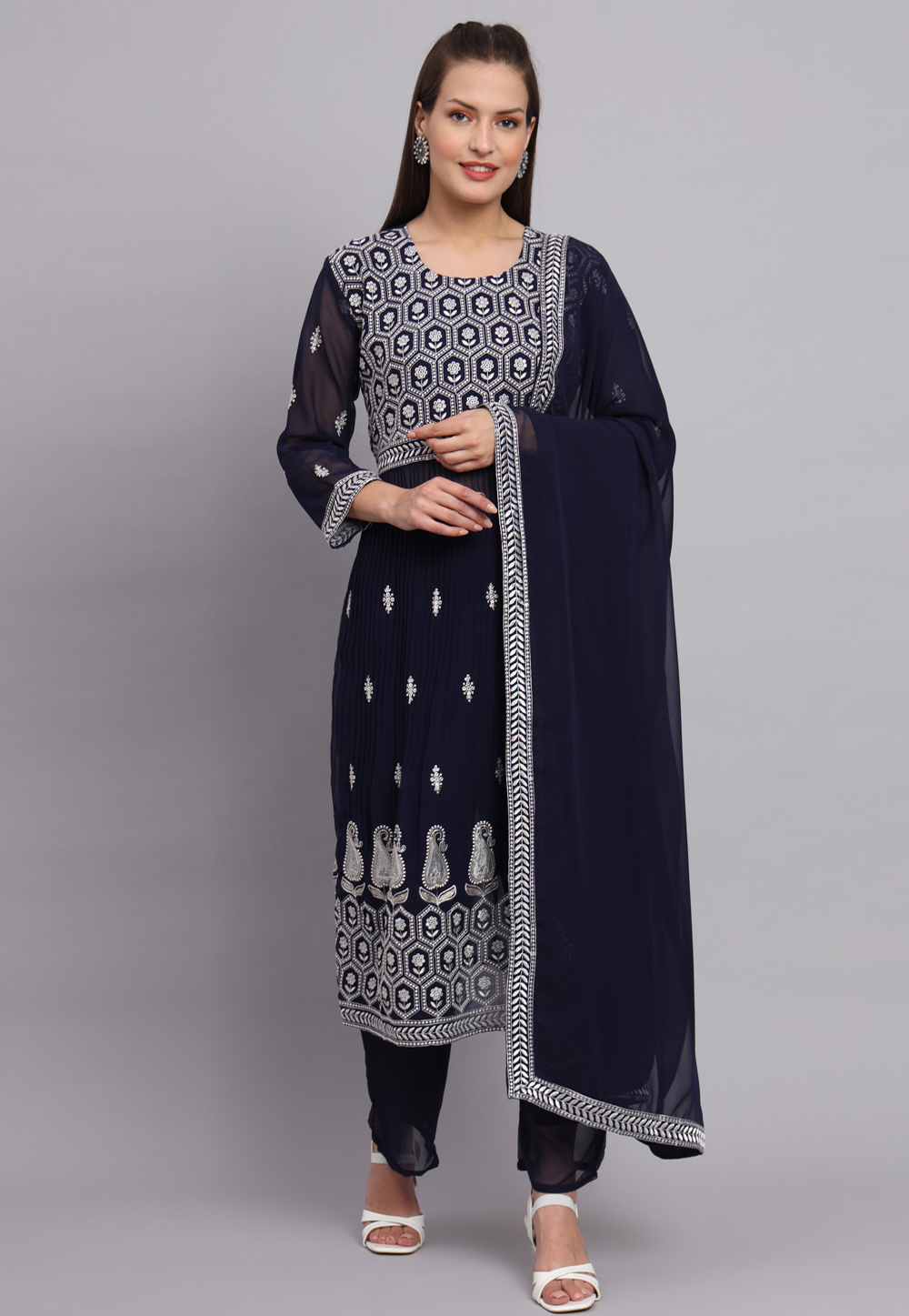 Navy Blue Georgette Readymade Pakistani Suit 269908