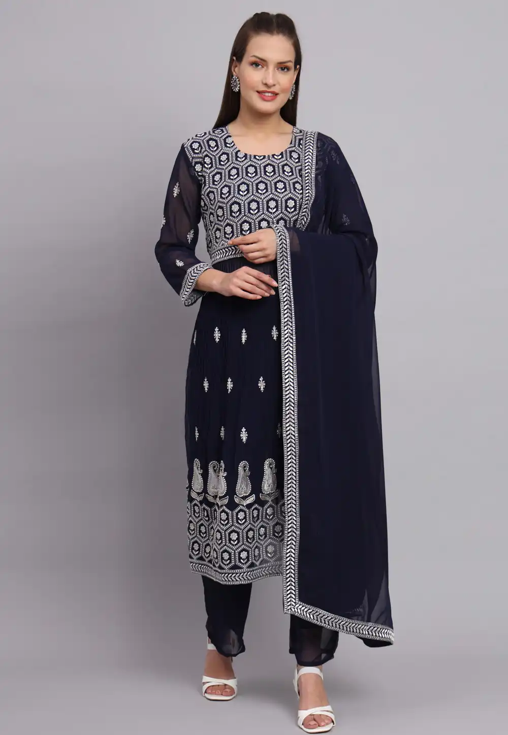 Navy Blue Georgette Readymade Pakistani Suit 269908