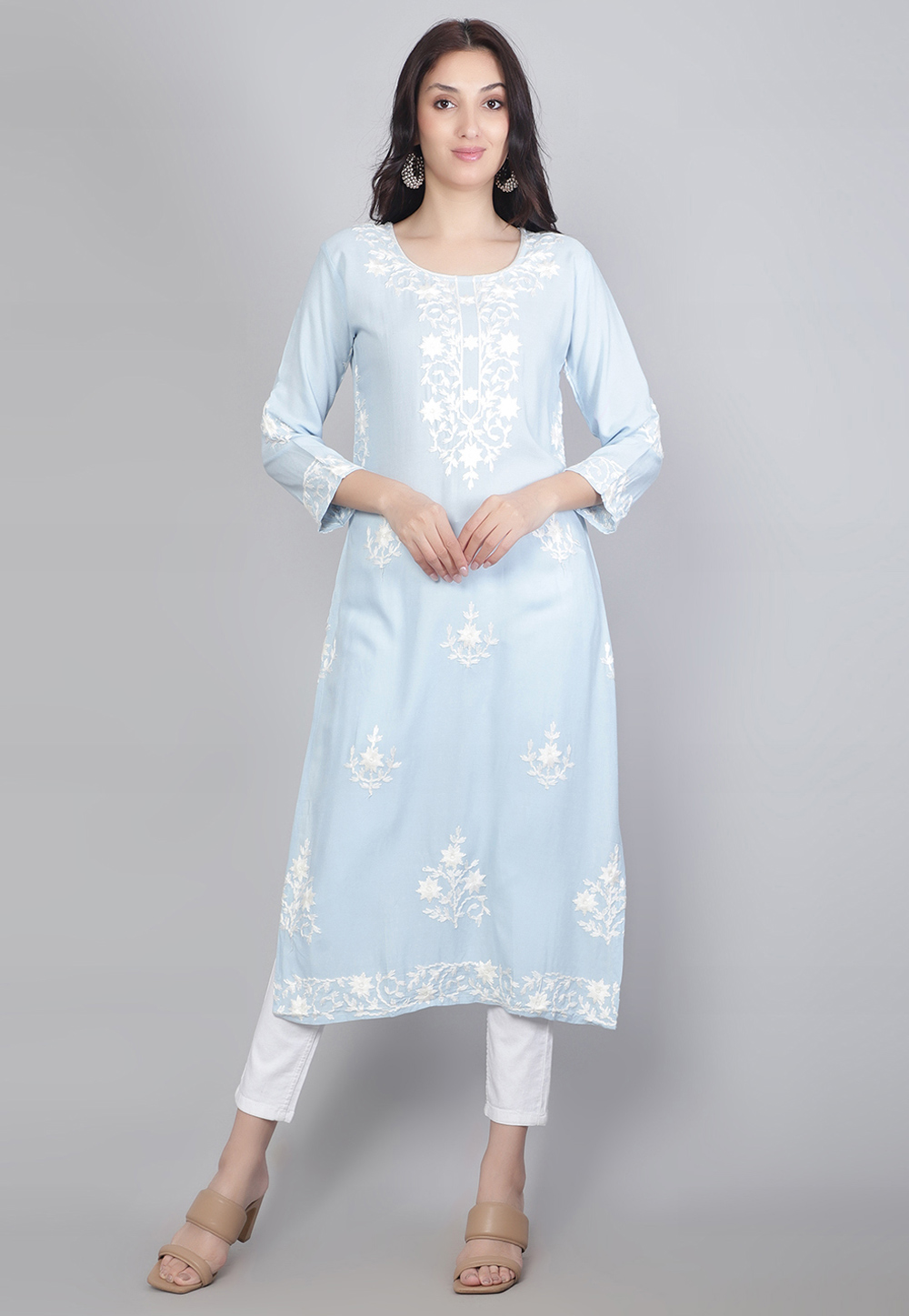 Sky Blue Rayon Long Tunic 269867
