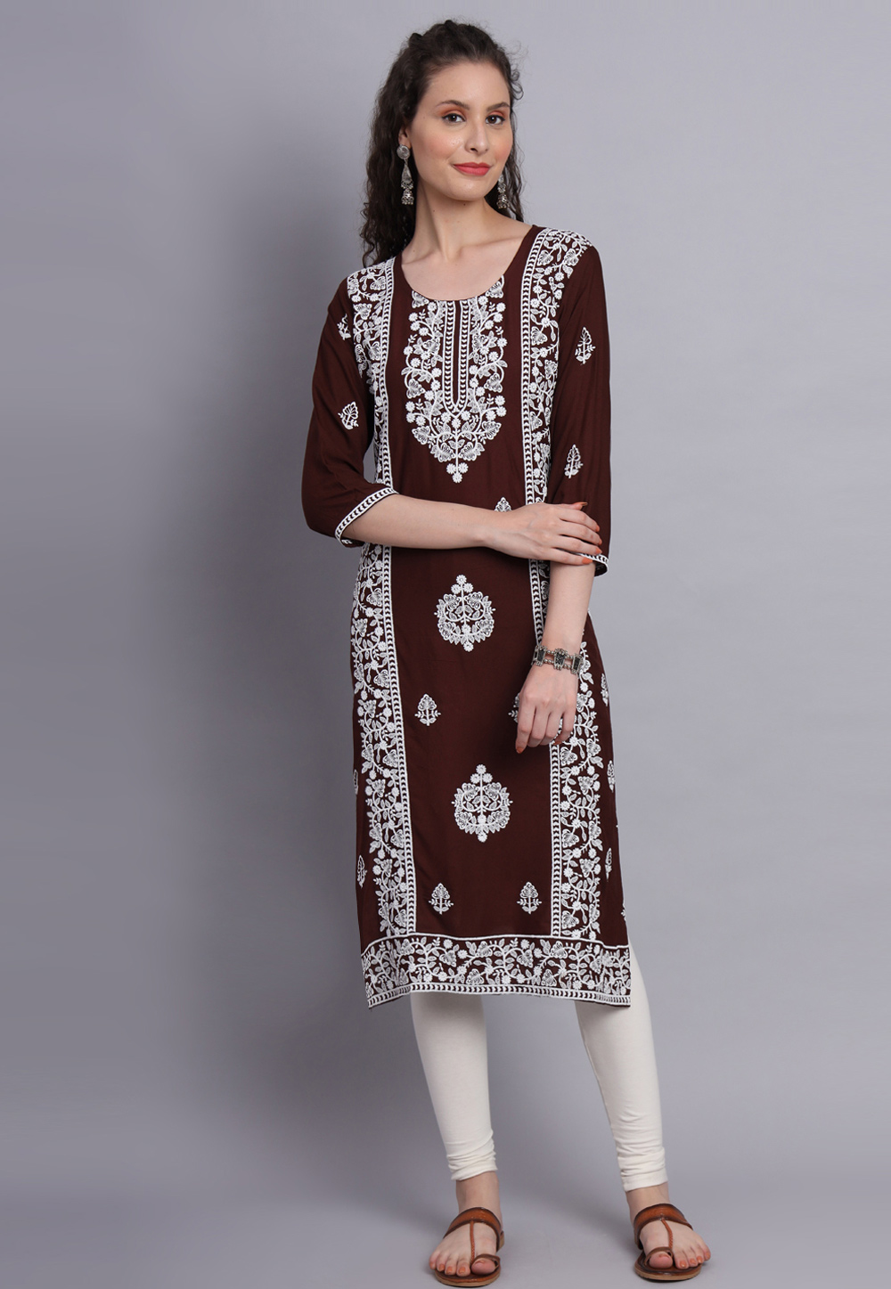 Brown Rayon Long Kurti 269874