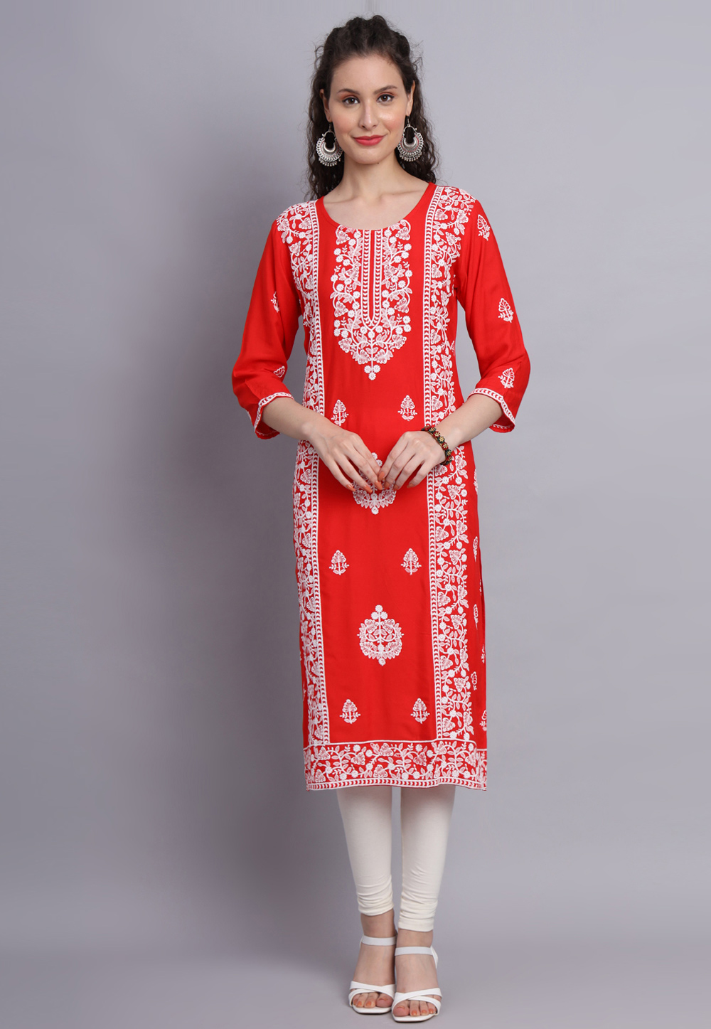 Red Rayon Long Kurti 269876