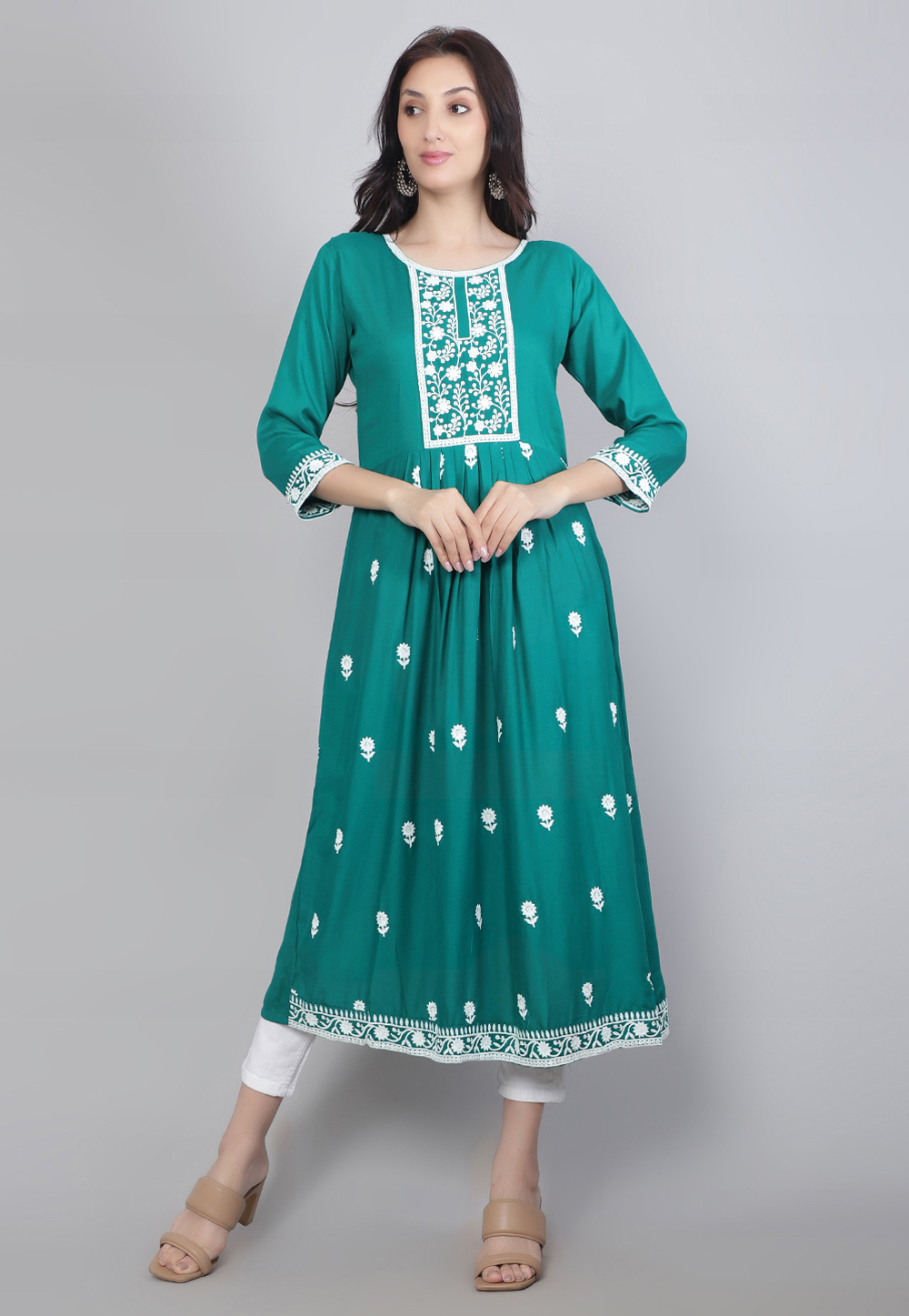 Teal Rayon Long Kurti 269989