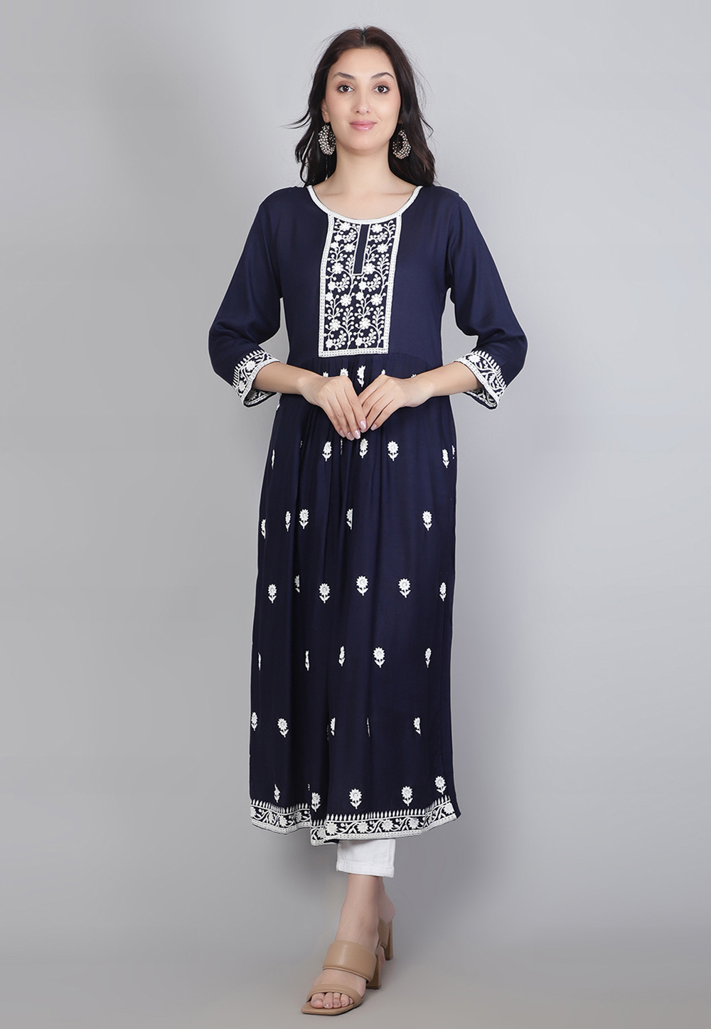 Navy Blue Rayon Long Tunic 269990
