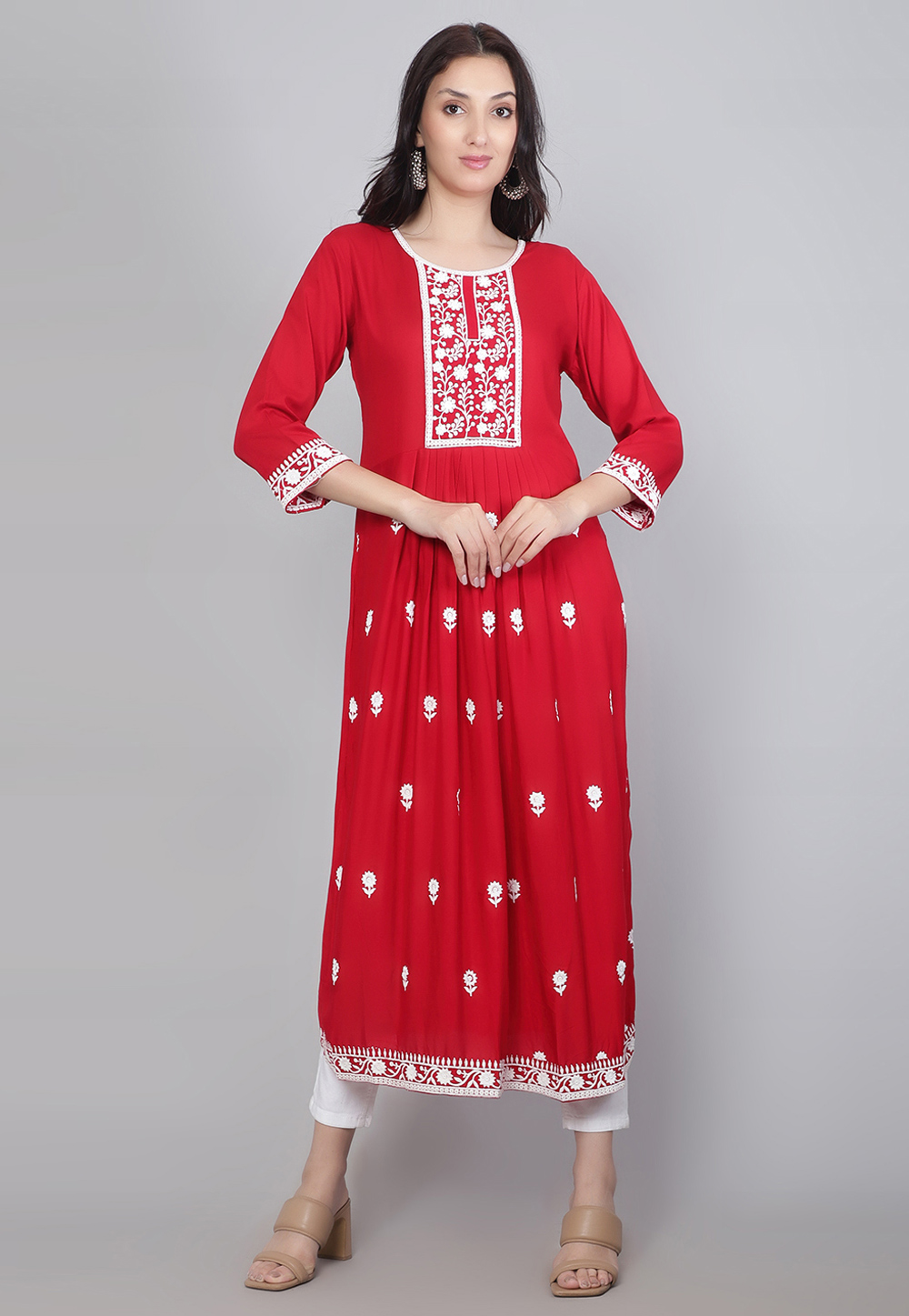 Red Rayon Long Kurti 269991