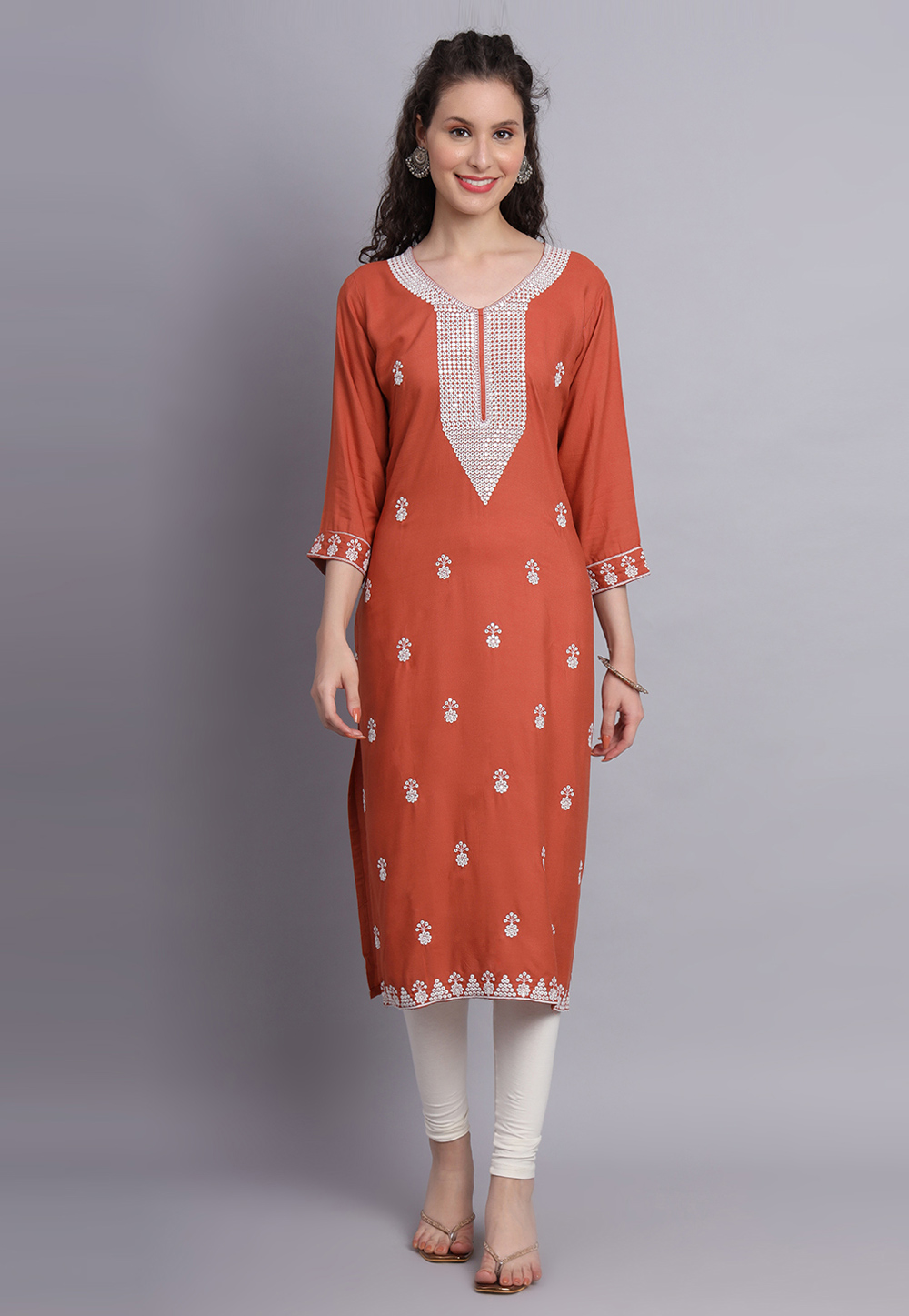 Orange Rayon Long Kurti 269993