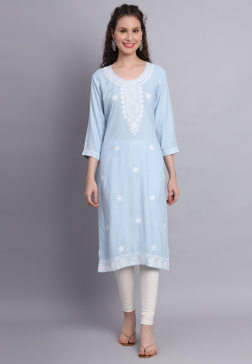 Sky Blue Rayon Long Kurti 270144