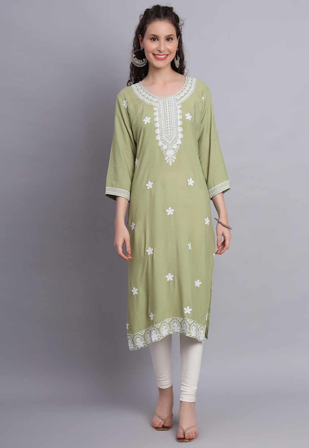 Pista Green Rayon Long Tunic 270147