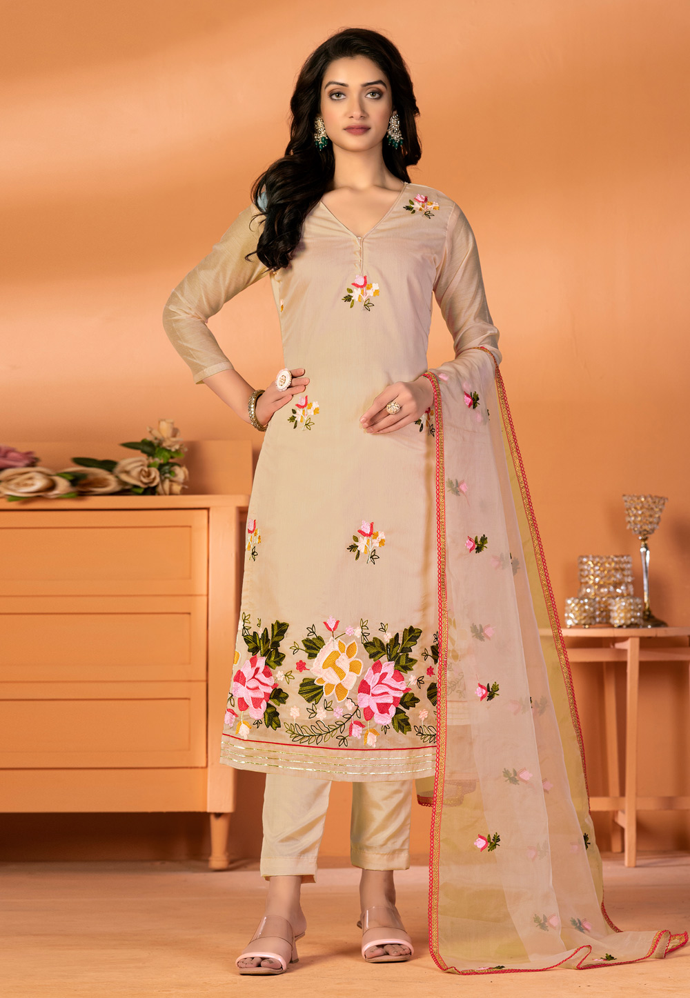 Beige Silk Pant Style Suit 270185