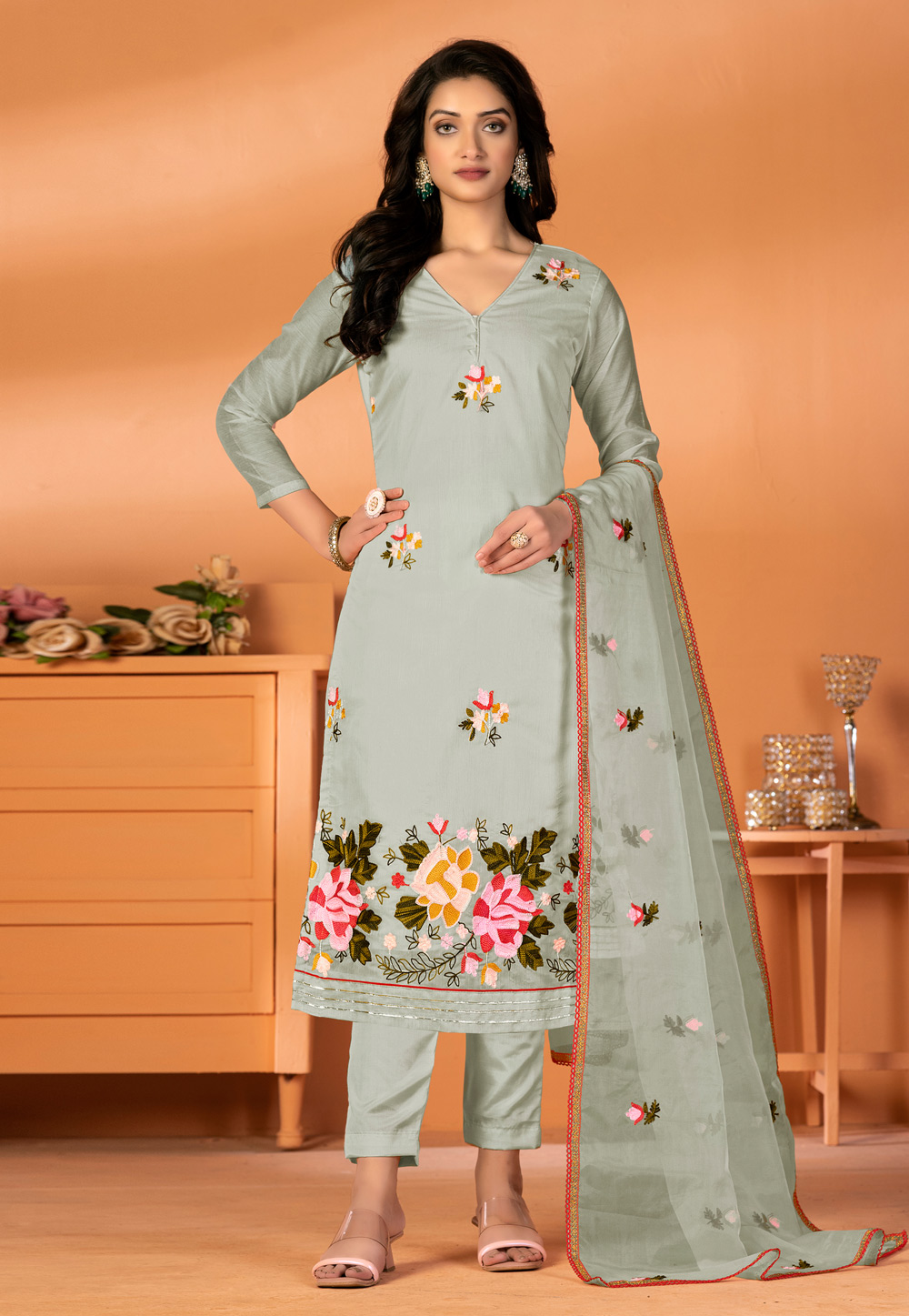 Grey Silk Pant Style Suit 270187