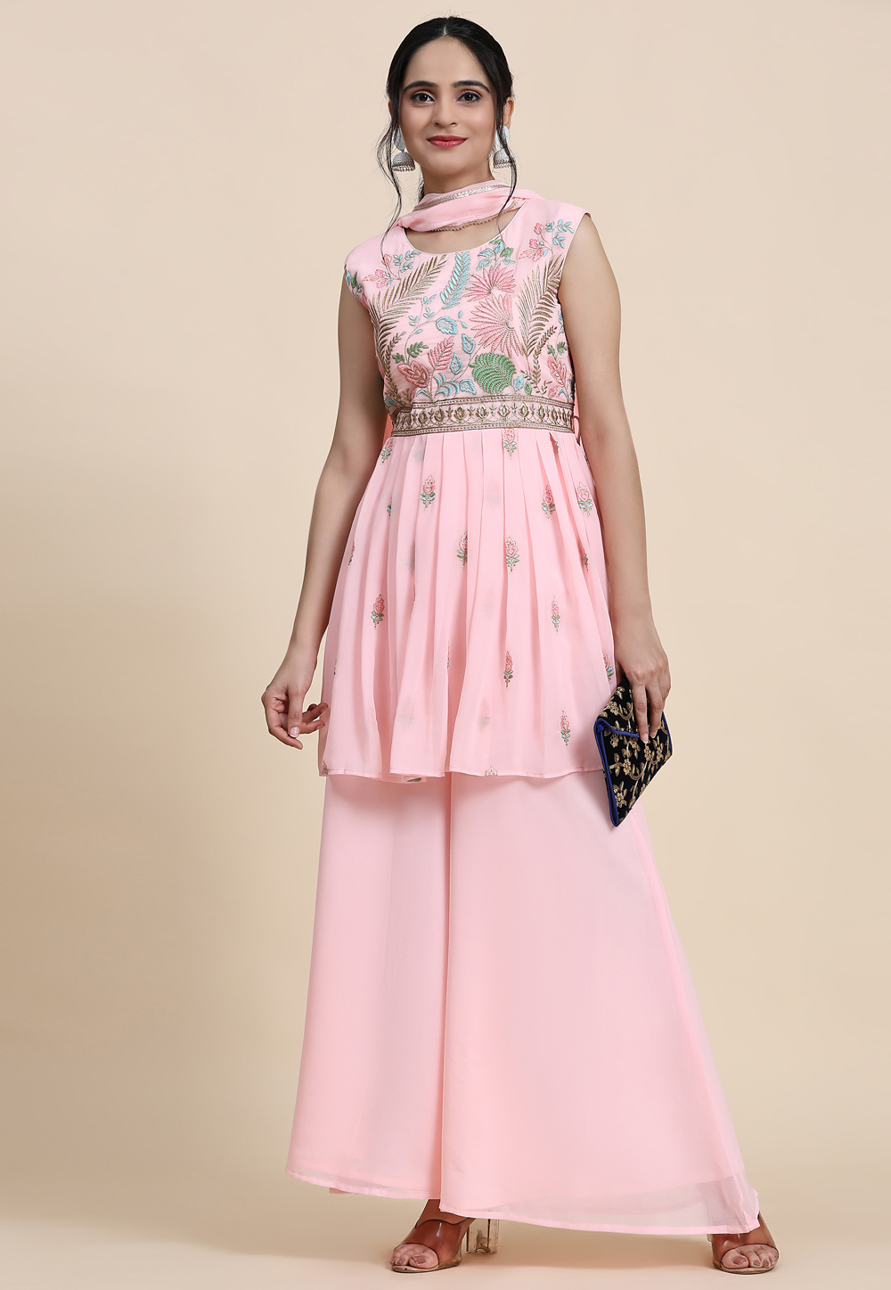 Pink Faux Georgette Pant Pakistani Suit main image 1