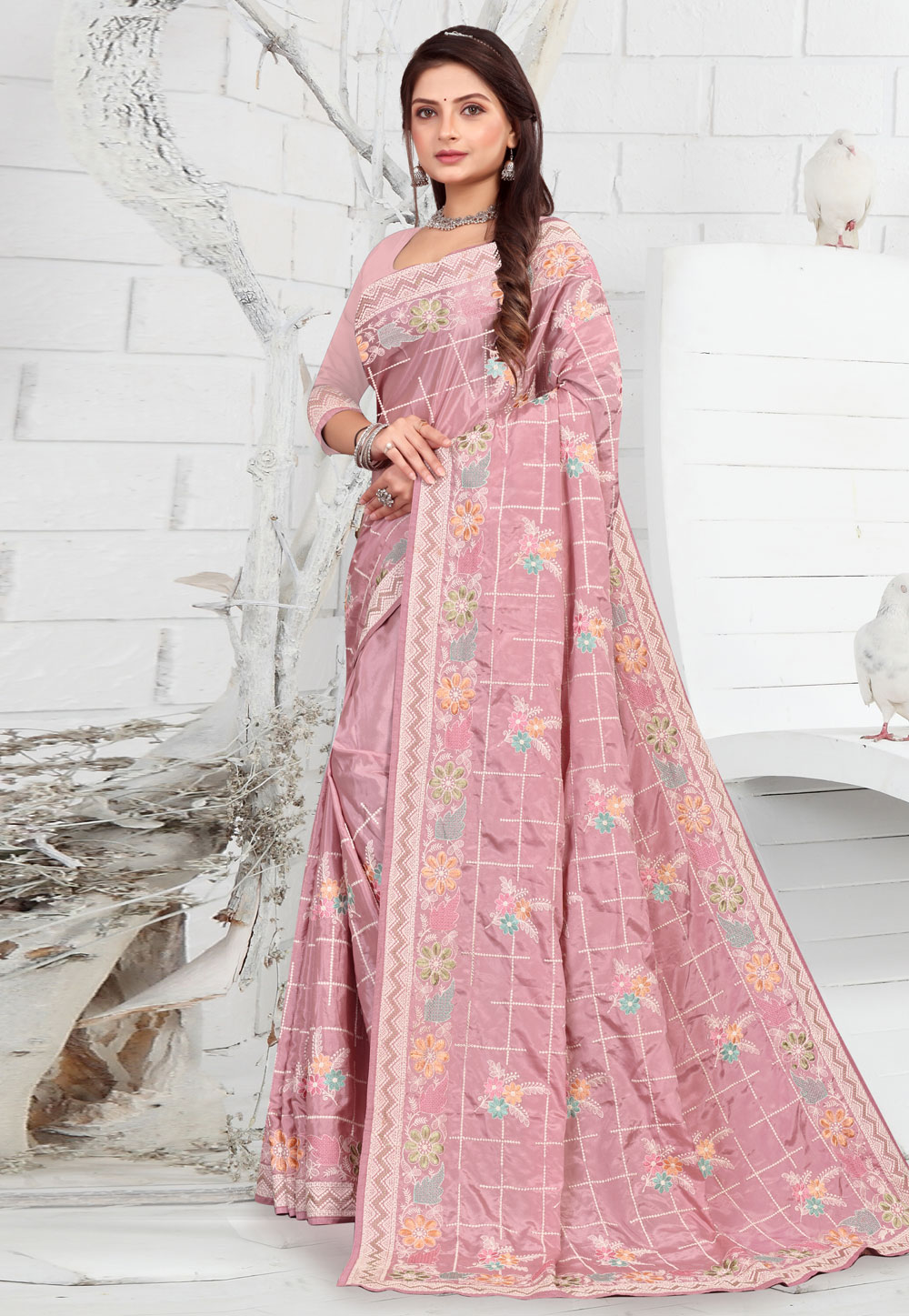 Pink Crepe Saree With Blouse 271976