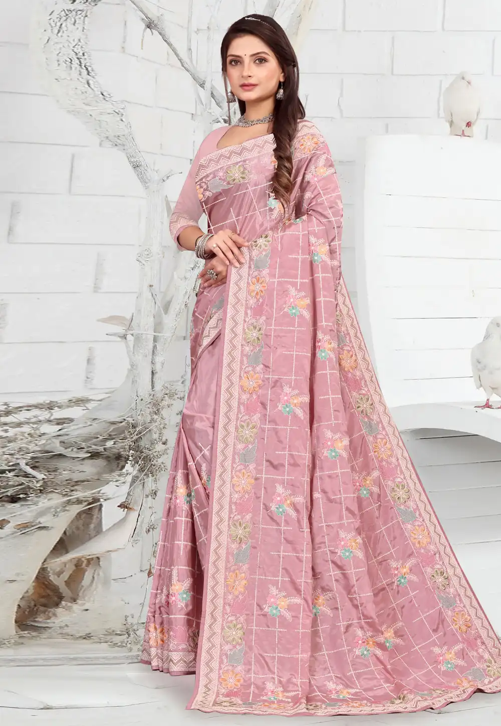 Pink Crepe Saree With Blouse 271976