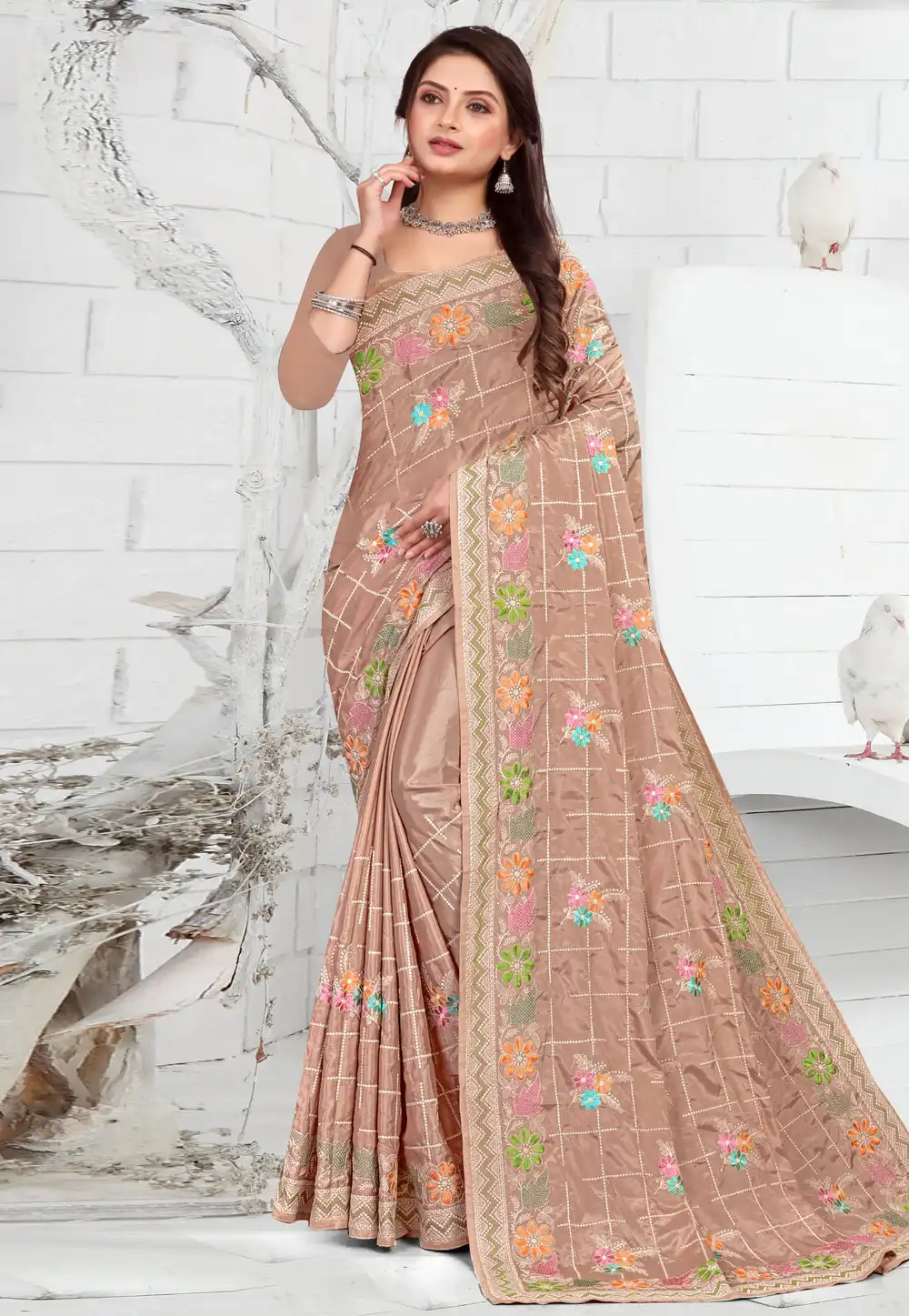 Brown Crepe Saree With Blouse 271985