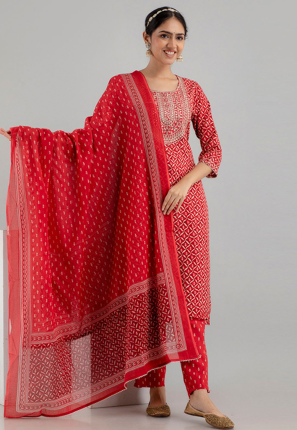 Red Rayon Readymade Pant Style Suit 272037