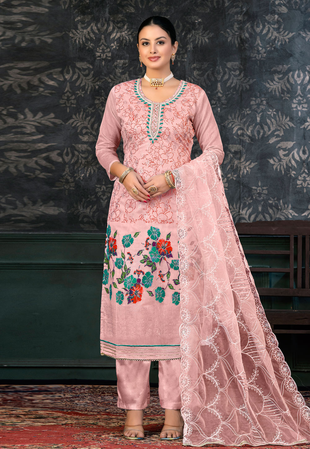 Light Pink Organza Pant Style Suit 272372