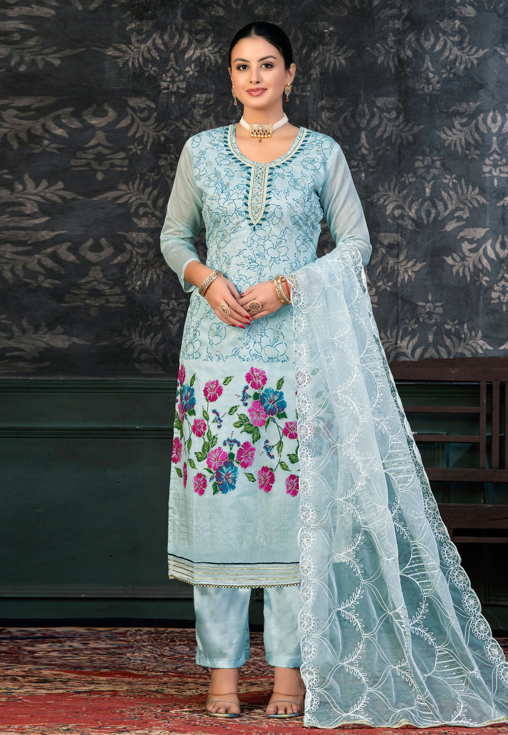 Sky Blue Organza Pakistani Suit 272373